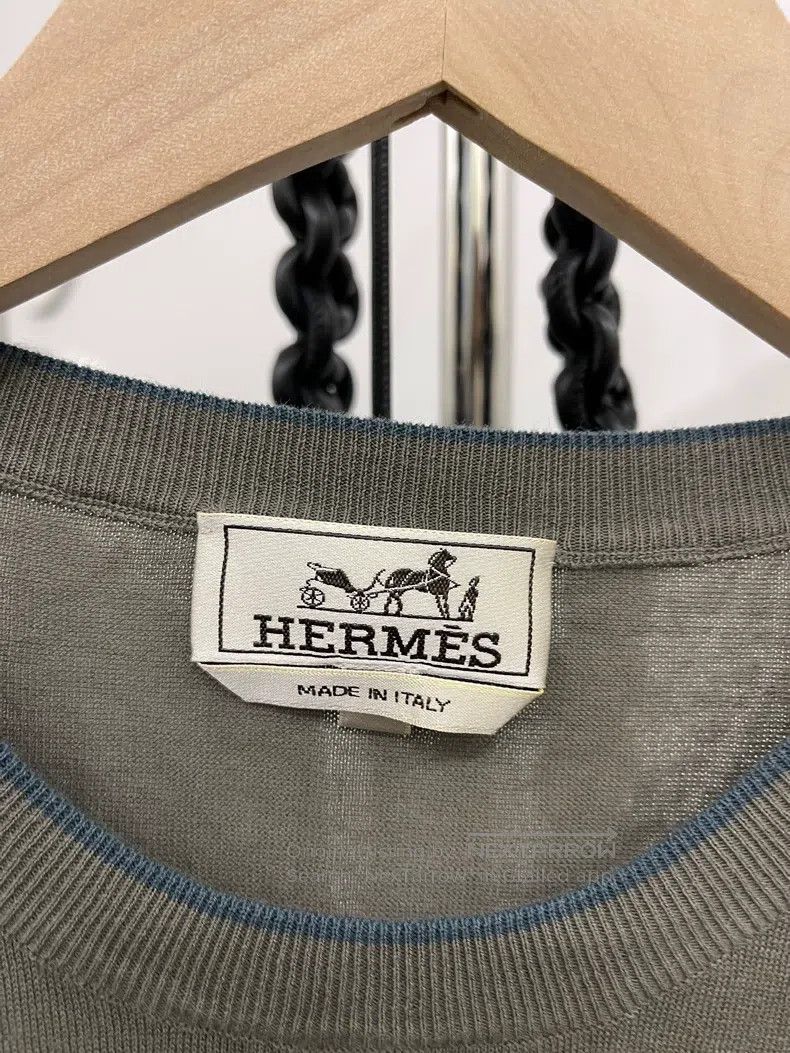 Hermes Hermes Full Cotton Solid Knit Short Sleeve - Grey Green Size US XL / EU 56 / 4 - 2 Thumbnail
