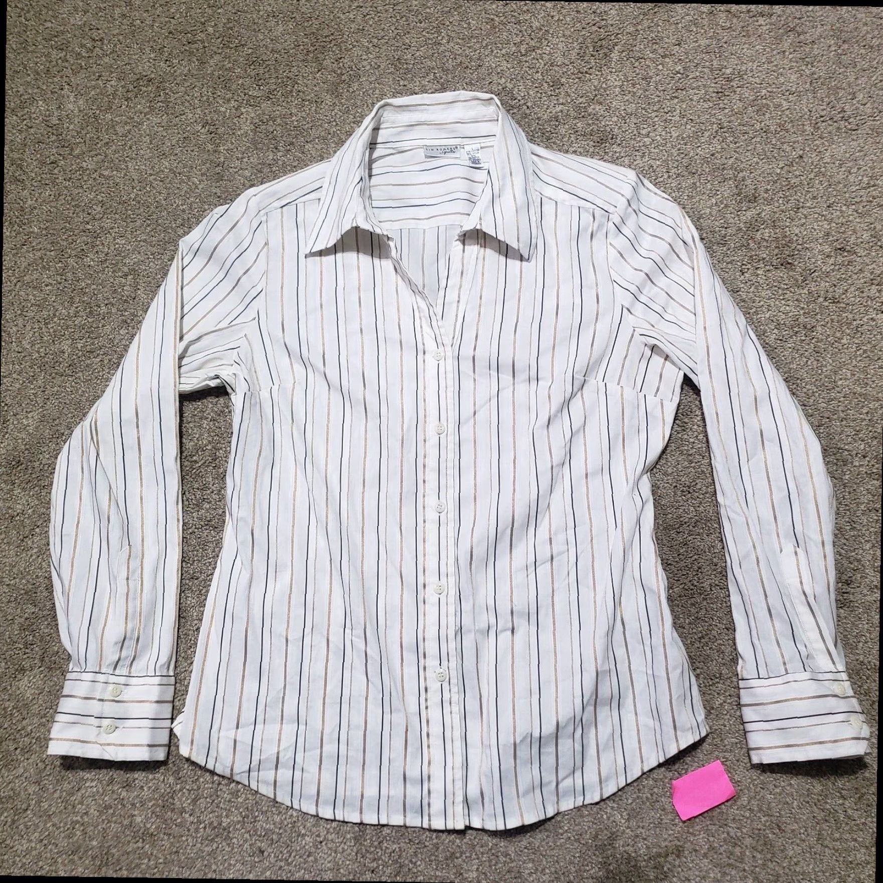 Vintage Kim Rogers White Striped Long Sleeve Button Up Shirt Top Women's Large Size L / US 10 / IT 46 - 2 Thumbnail