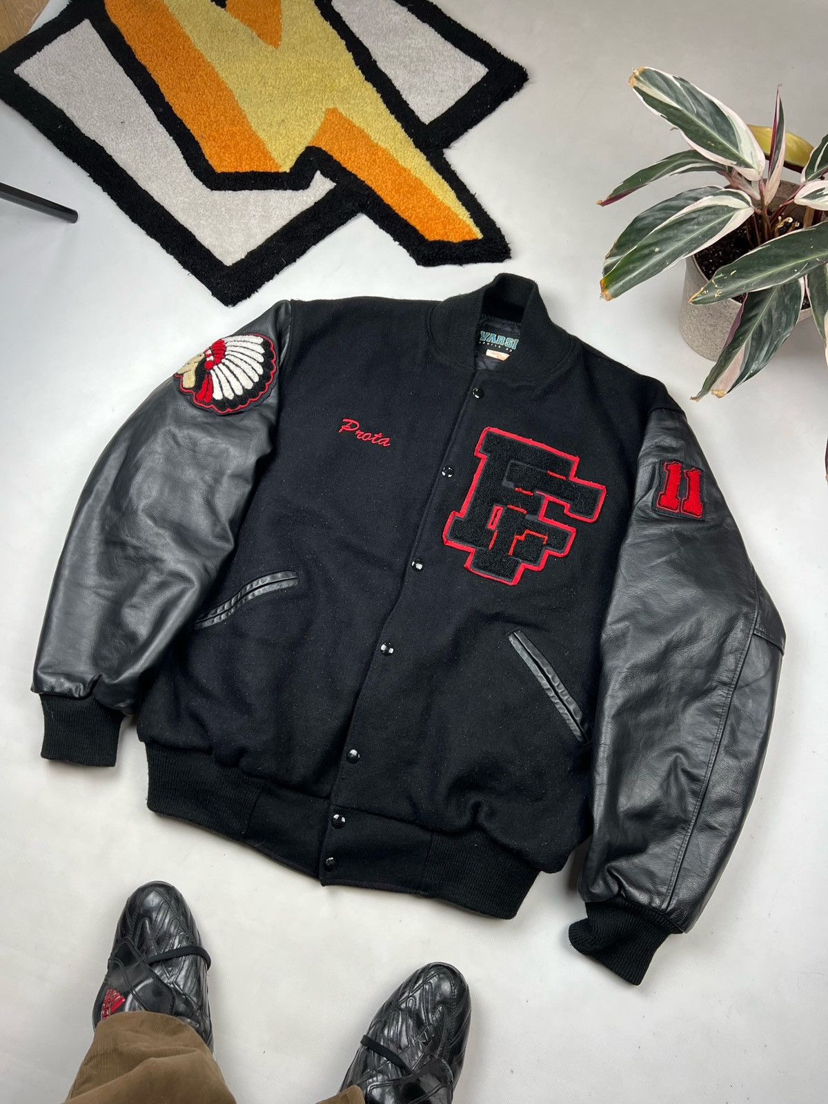 Leather Rare Leather Jacket Mecca Indian native Usa Big Logo Varsity Size US XL / EU 56 / 4 - 5 Thumbnail