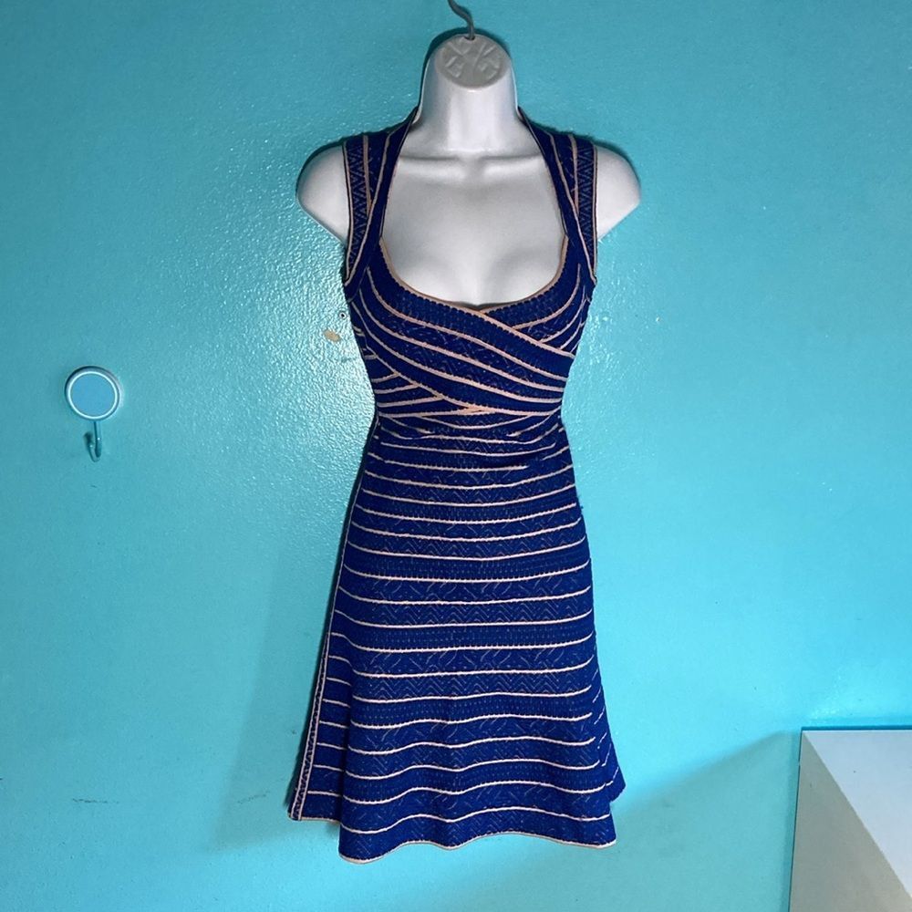Herve Leger Herve Leger Blue Kamron Bandage Fit Flare Dress Size L Size L / US 10 / IT 46 - 16 Thumbnail