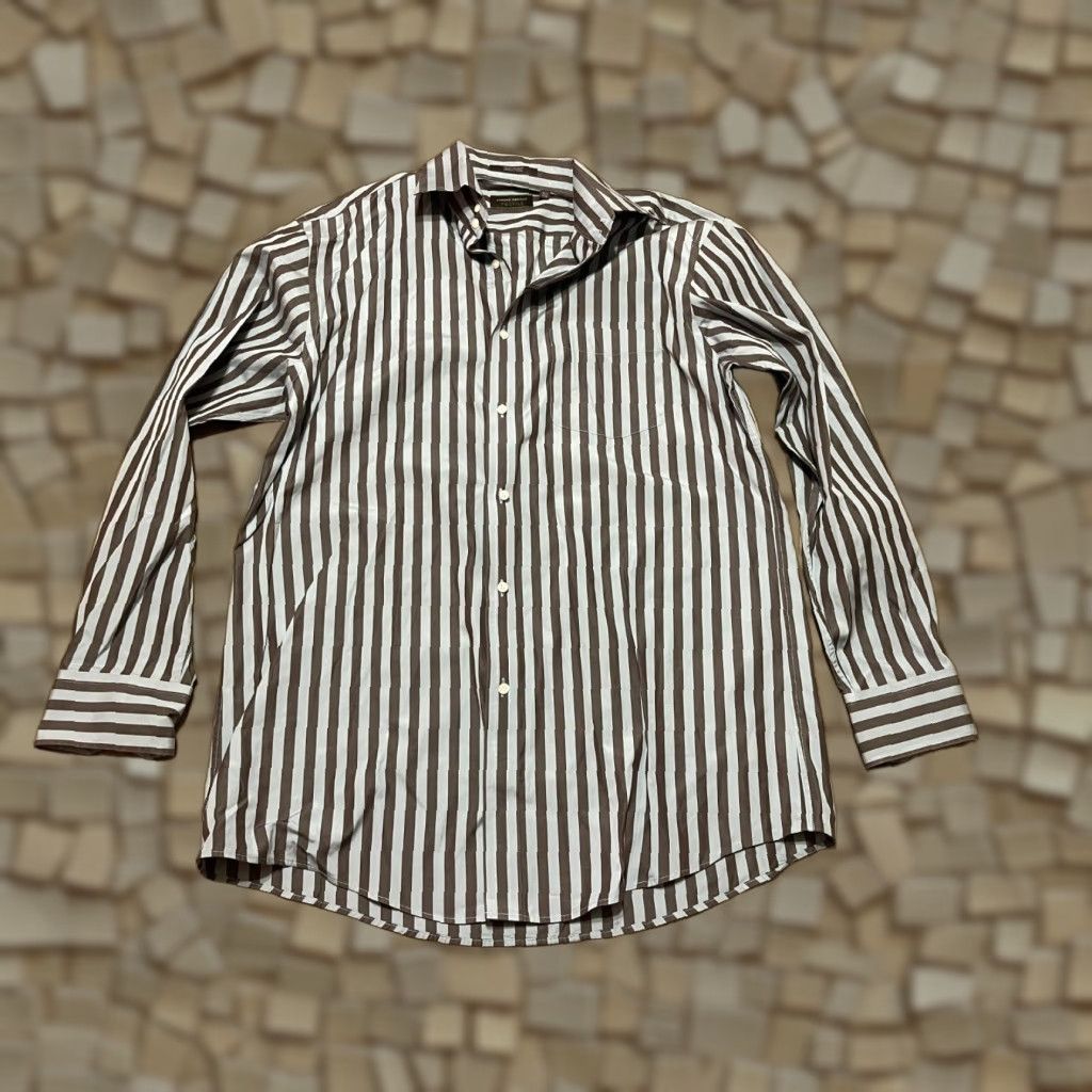 Joseph Abboud Joseph Abboud Shirt Men 16.5 34/35 Striped Button-Up Casual Blue Brown Long Sleeve Regular Mens Size US XL / EU 56 / 4 - 1 Thumbnail