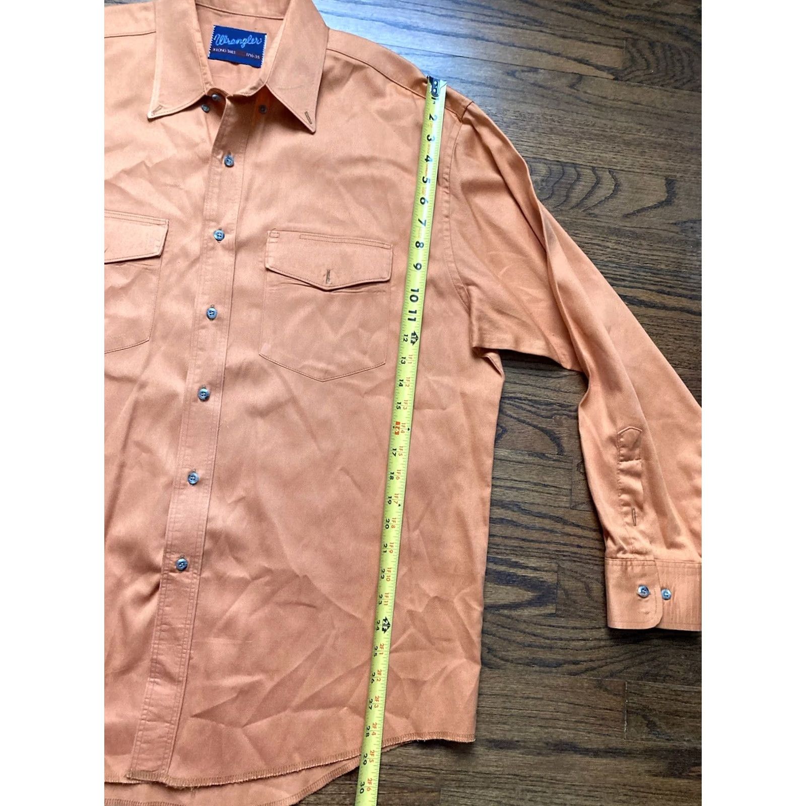 Wrangler VTG Wrangler Western Dress Shirt Mens 17.5/35 Orange Button Up X-Long Tails Size 48R - 7 Thumbnail