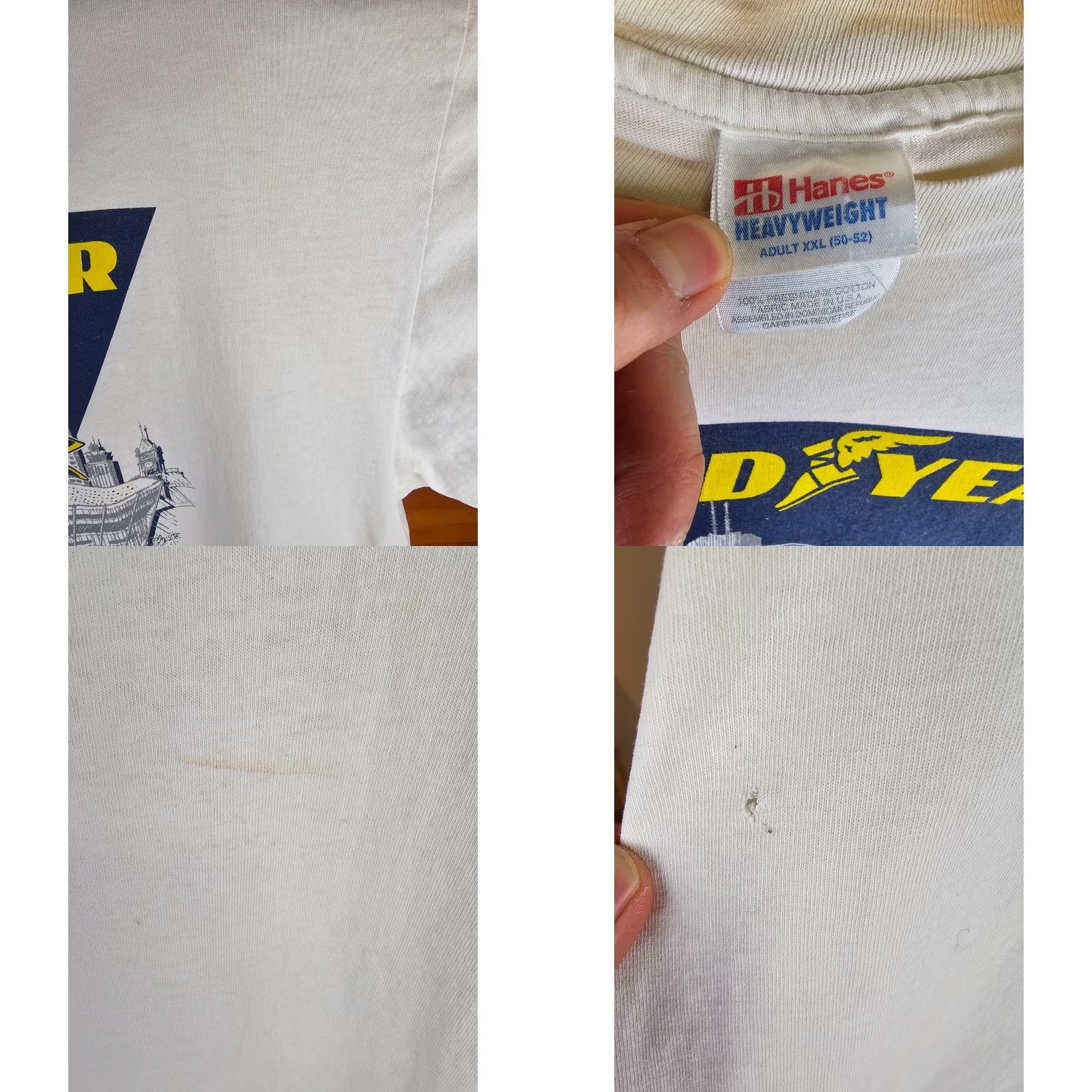 Hanes VINTAGE GOOD YEAR TIRE COMPANY SINGLE STITCH WHITE COTTON T-SHIRT 2XL MEN Crew Neck Short Sleeve Hanes Shirt White 90s Graphic Print Size US XXL / EU 58 / 5 - 8 Thumbnail