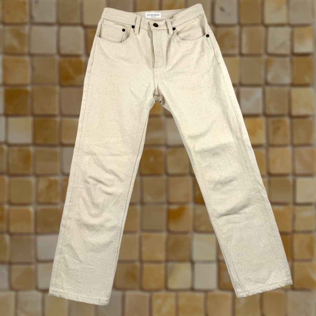 Still Here Still Here Jeans Womens 25 Ivory Bone Striped High Rise Denim Cotton 5-Pocket Logo Button Straight Vintage? Size 42" / US 20 - 1 Thumbnail