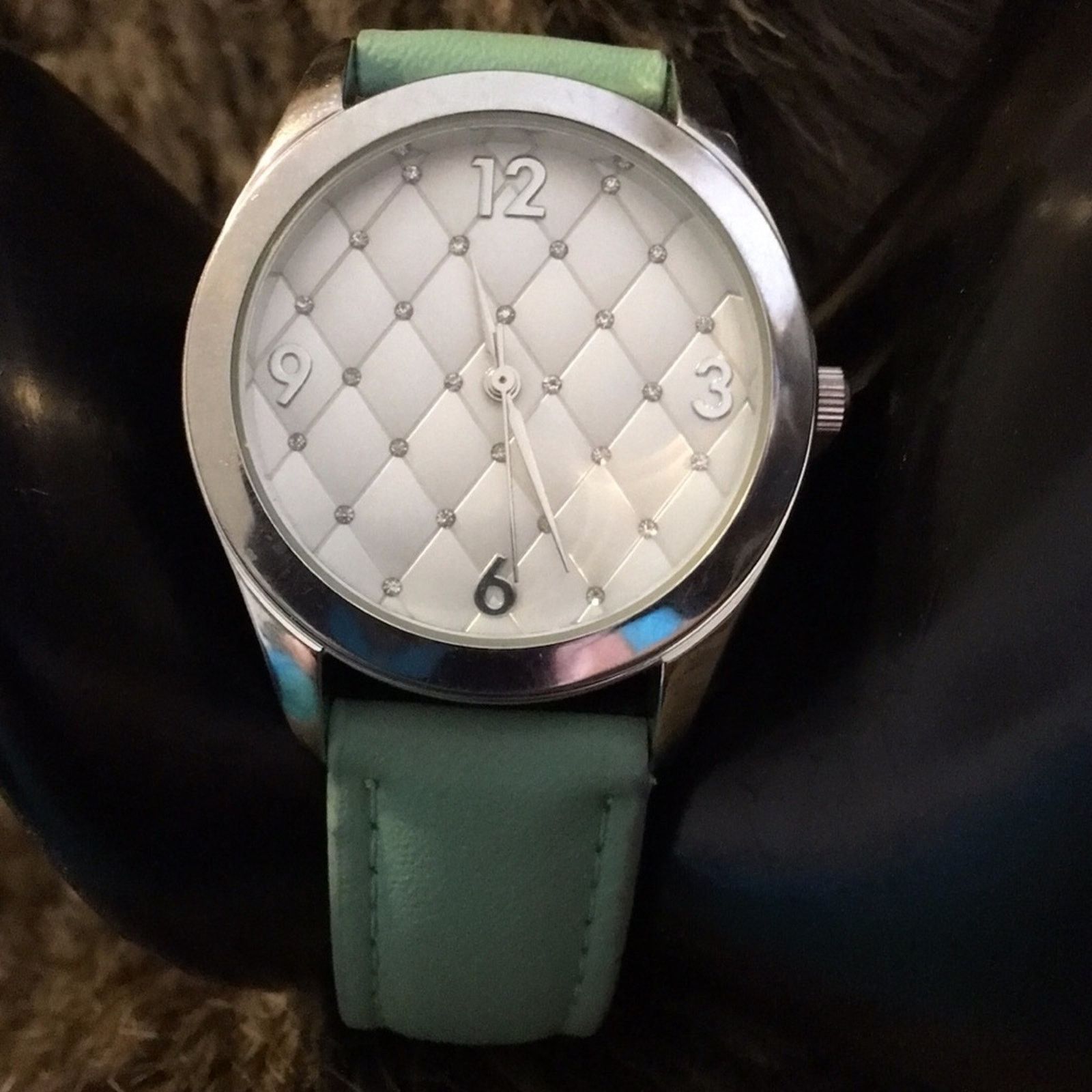 Jewelry Ladies crystal quilt mint imitation leather watch Size ONE SIZE - 1 Thumbnail