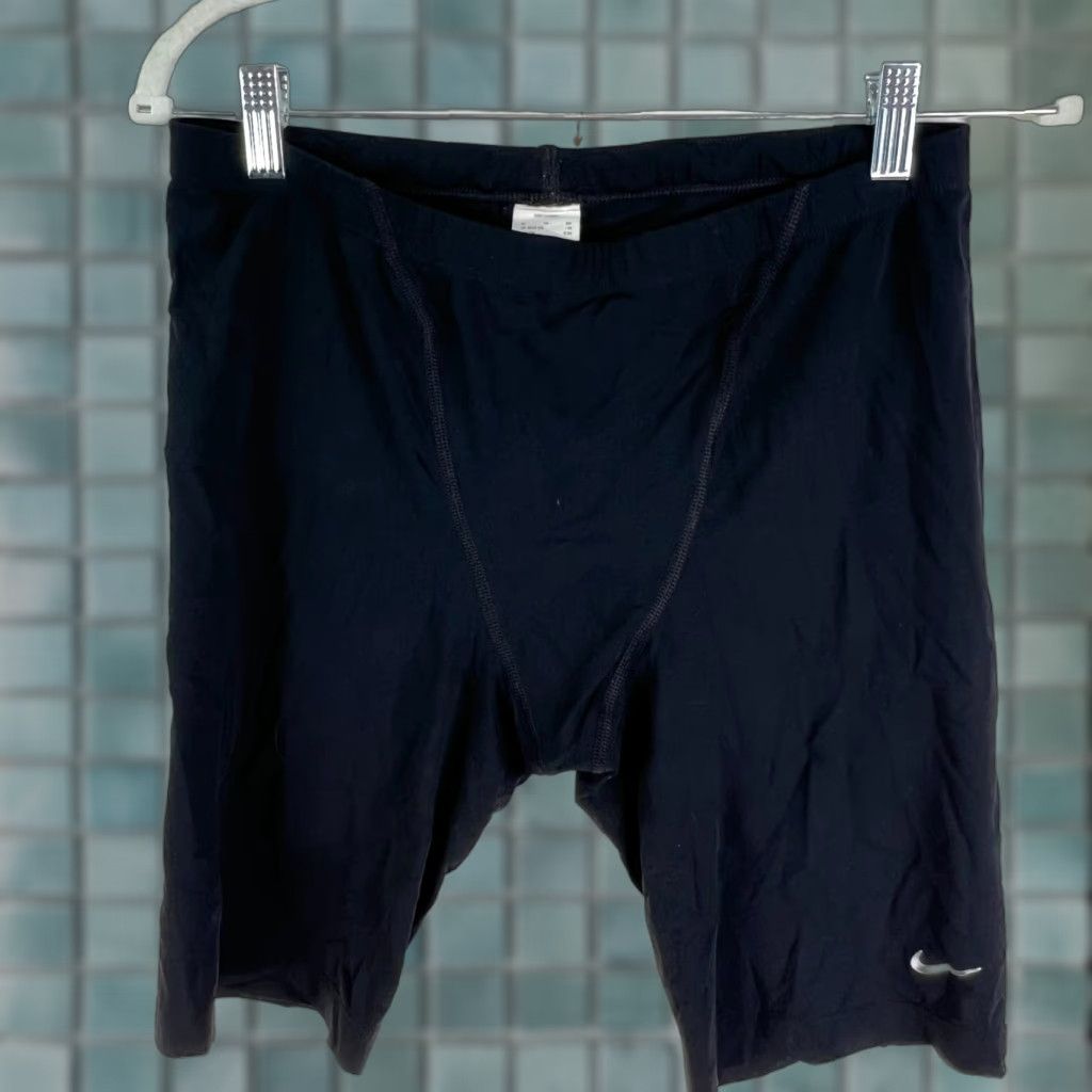 Nike VINTAGE Nike Swim Bottom Mens 38 Black 12" 30" Waist 90s Beach Logo Brief Trunks Built-In Brief Drawstring, Navy? Size US 38 / EU 54 - 1 Thumbnail