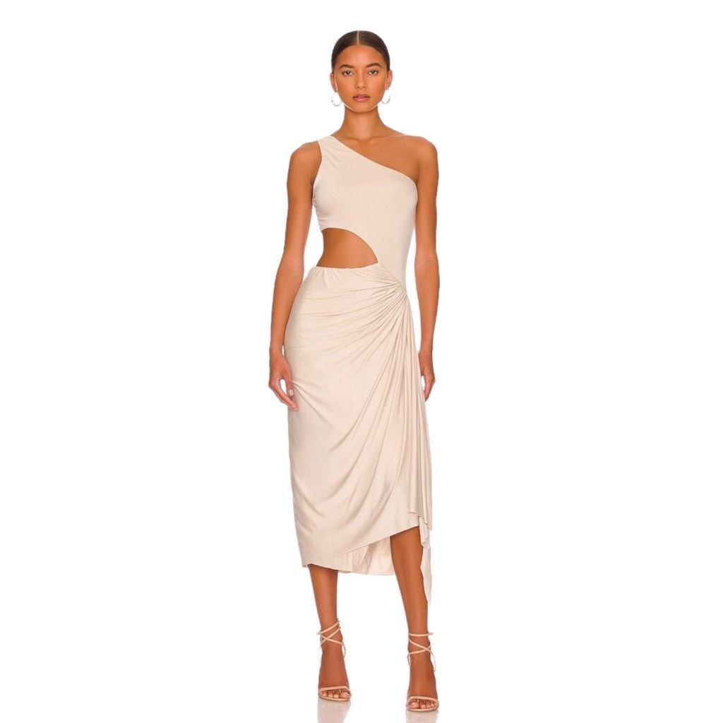 image of L'academie Lara Midi Dress In Ivory in Tan, Women's (Size XS)
