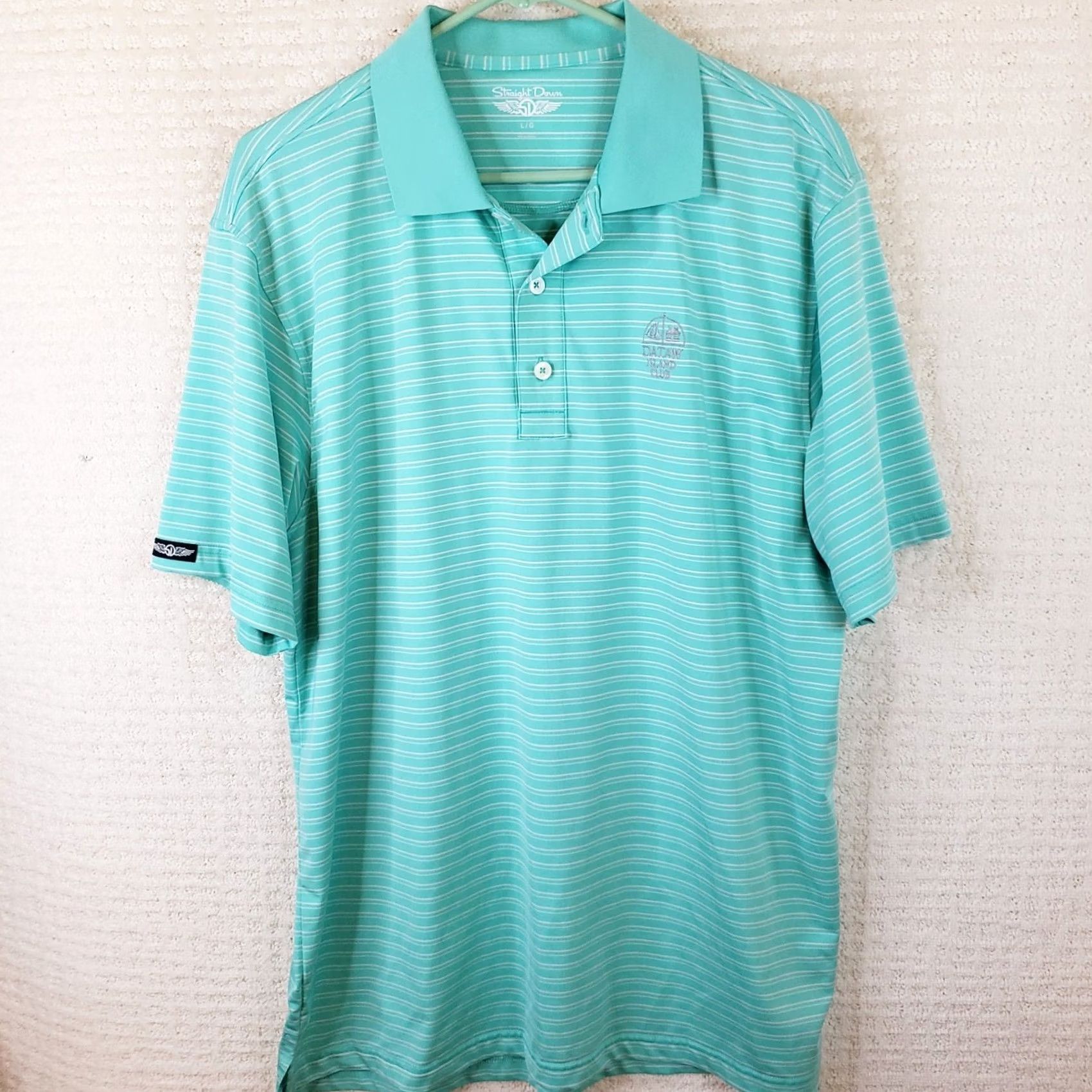 Vintage VINTAGE Straight Down Polo Shirt Mens L Green White Stripe Golf Poly Spandex Dataw Island Club Short Sleeve Logo Accents Green 90s Theme Mens Size US L / EU 52-54 / 3 - 2 Thumbnail