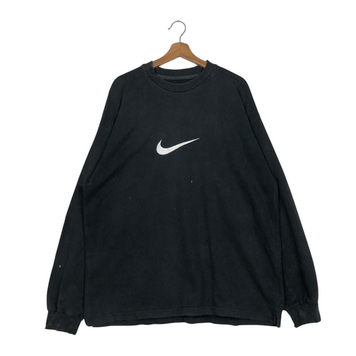 Nike 📌Rich Black Vintage Sweatshirt Nike Big Swoosh Size US M / EU 48-50 / 2 - 2 Thumbnail