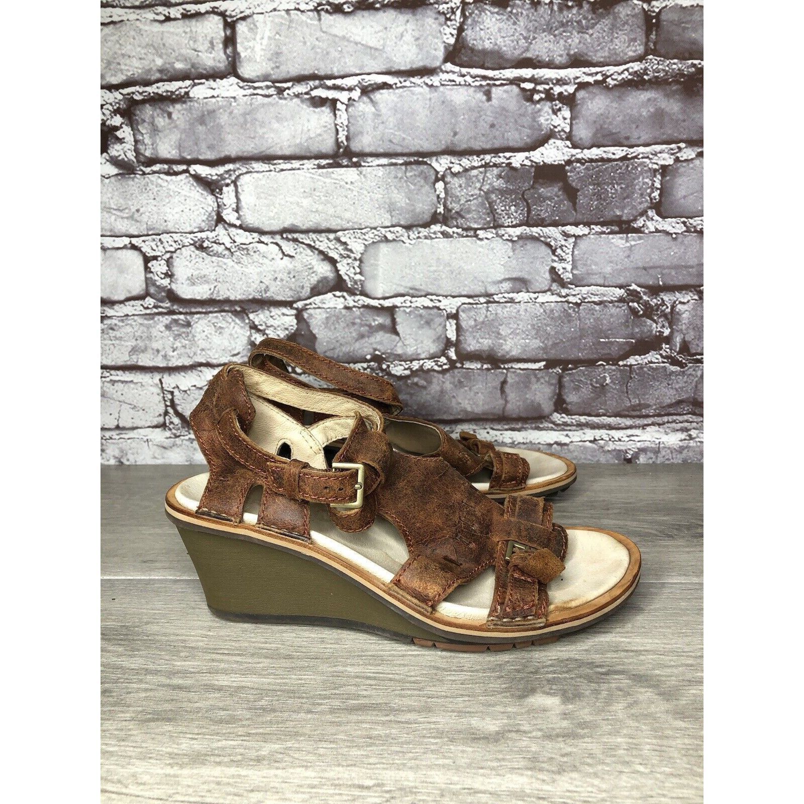 Merrell Merrell Sirah Prairie Brown Leather Wedge AnkleStrap Sandals Size US 7 / IT 37 - 3 Thumbnail