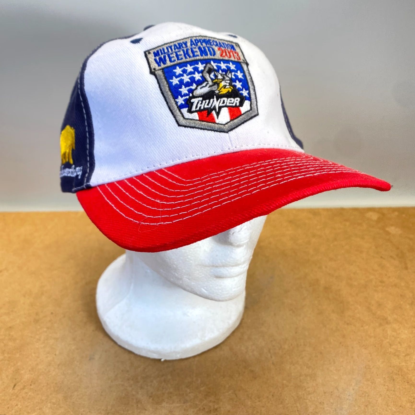 Vintage VINTAGE Stockton Thunder Military Appreciation Weekend 2013 Strapback Hat USA Flag RWB Size ONE SIZE - 2 Thumbnail