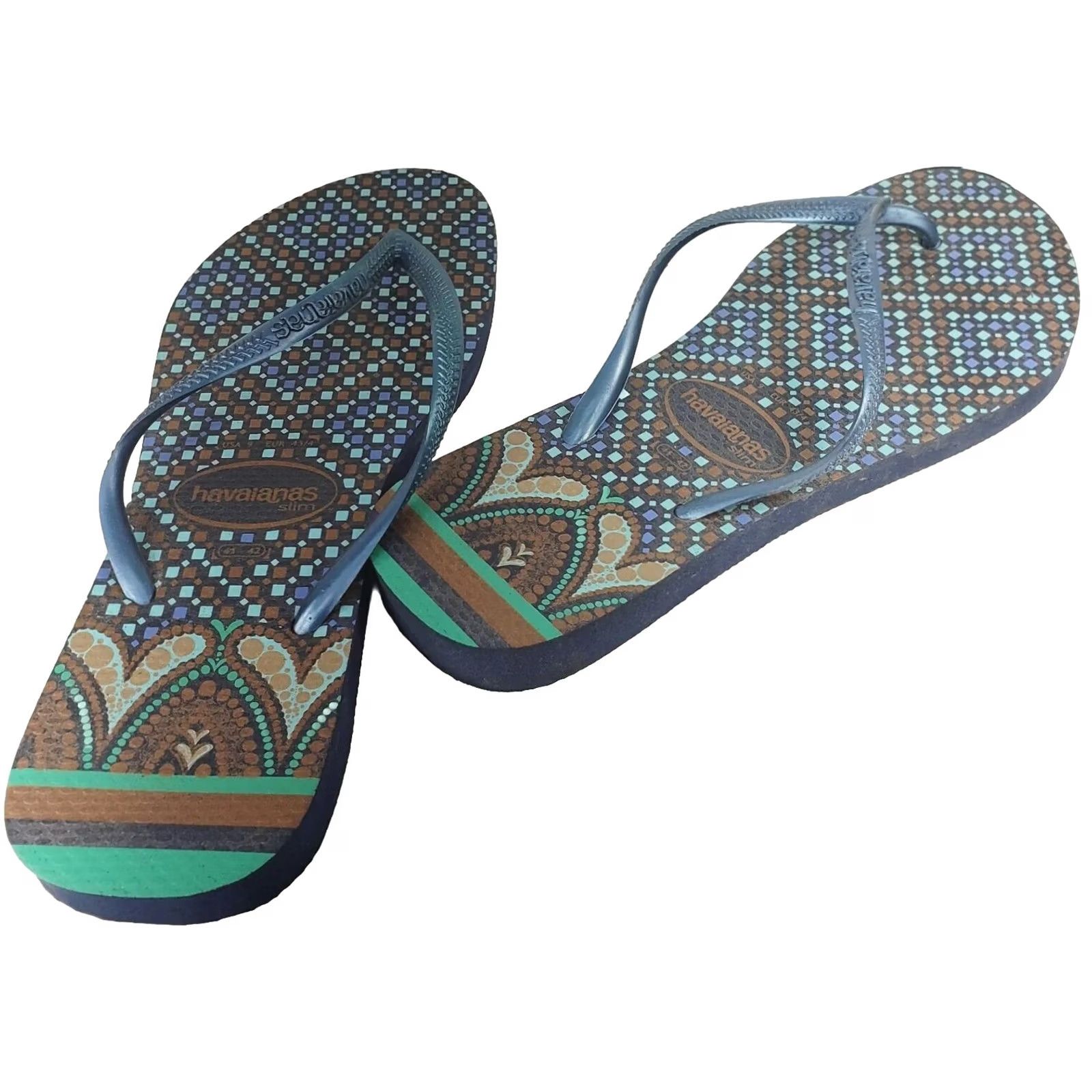 Vintage Havaianas Slim Crystal Sandal WOMEN'S Flip FLOP Thong Blue Grey Turquoise Sz. 9 Size US 9 / IT 39 - 4 Thumbnail