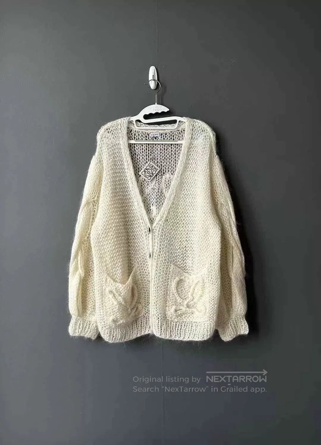 loewe mohair cardigan in light beige.