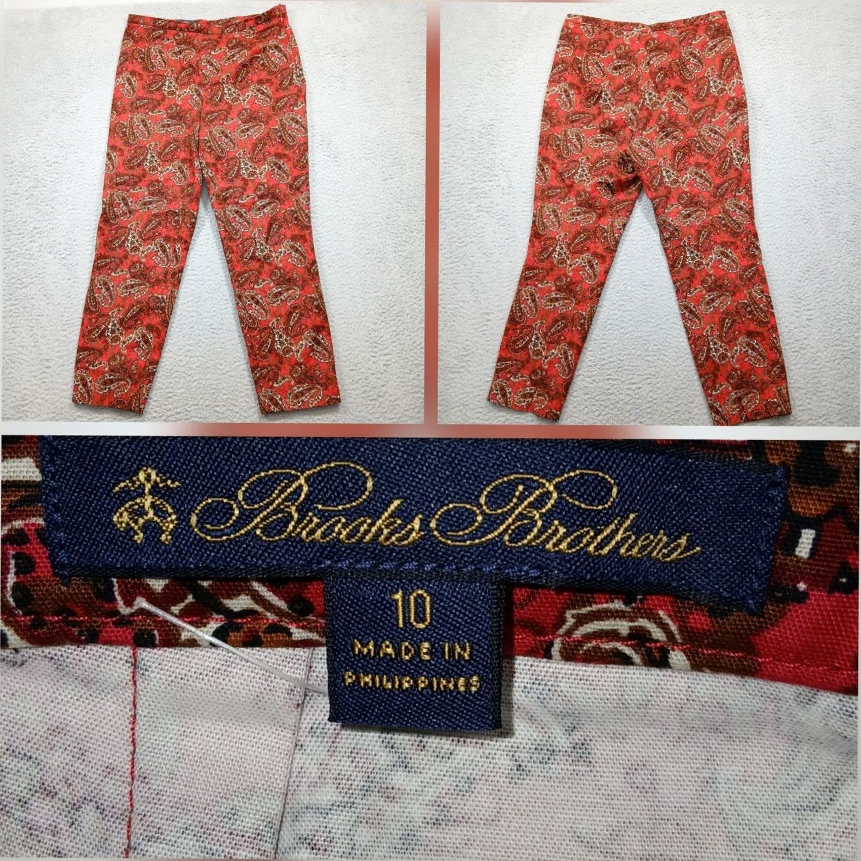 Brooks Brothers Brooks Brothers Pants Women 10 Red Paisley Print Slim Leg Cotton Blend Size 32" / US 10 / IT 46 - 2 Thumbnail