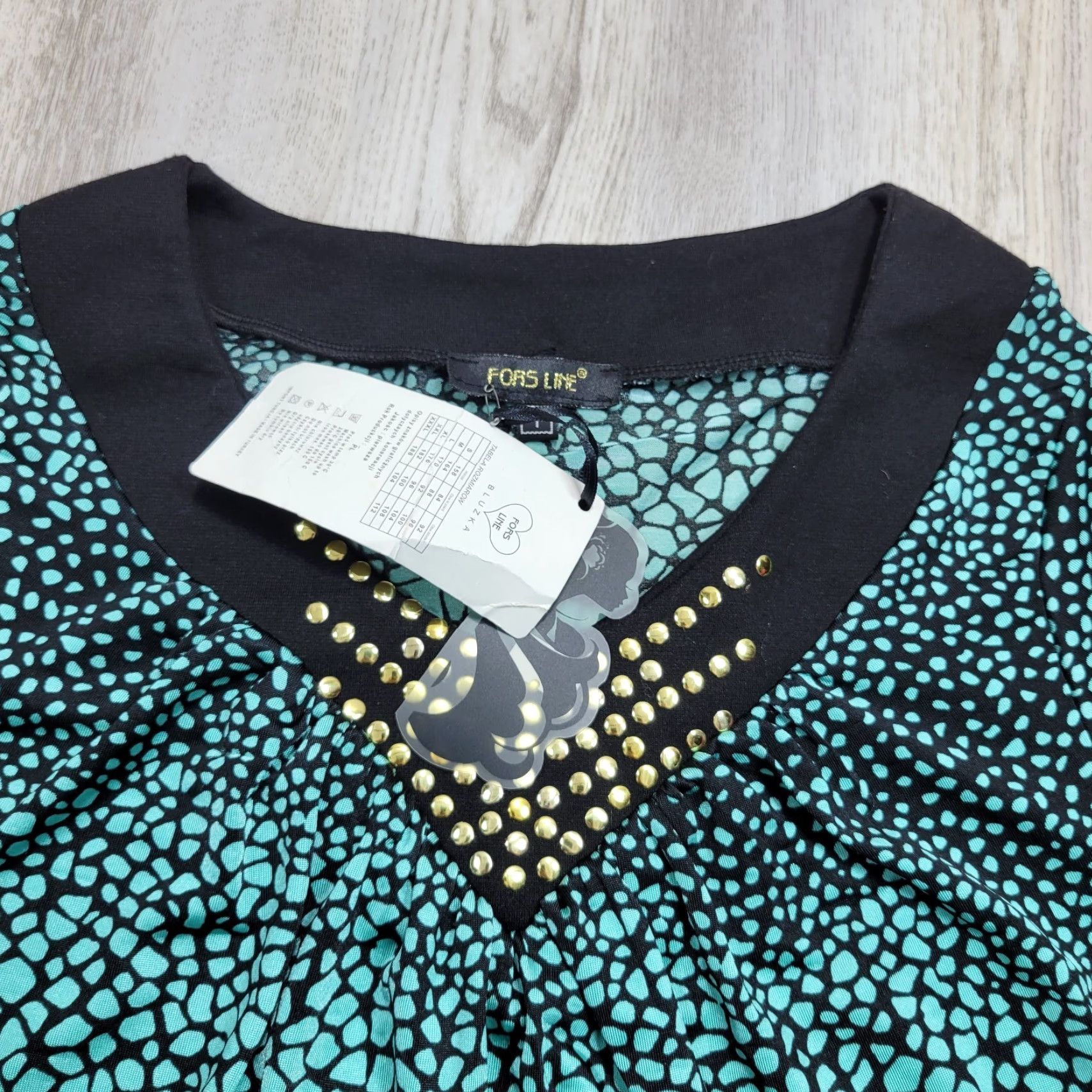 Vintage Fors Line Turquoise Black Bodycon Dress Embellished Collar Cocktail Sz 1 NWT Womens Short Sleeve Viscose Spandex Rhinestone Pleated Size XS / US 0-2 / IT 36-38 - 5 Thumbnail