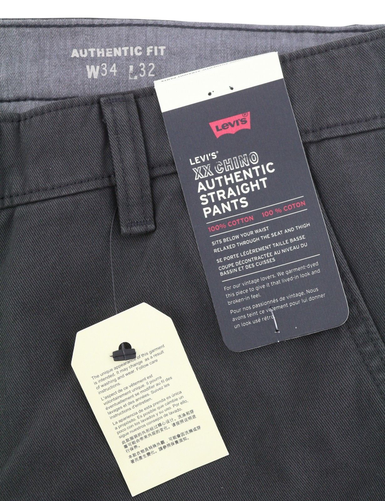 Levi's XX CHINO W34/L32 Dark Grey Straight Zip Pants 87058 Size US 34 / EU 50 - 9 Thumbnail