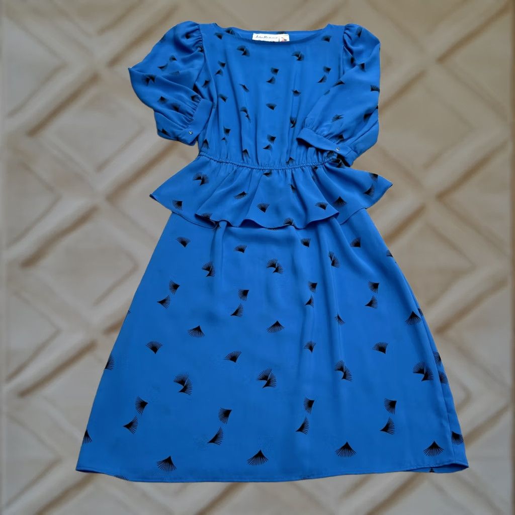 Vintage VINTAGE John Richard Blue Peplum A-Line Midi Dress Womens 5/6 80s Fan Size M / US 6-8 / IT 42-44 - 1 Thumbnail