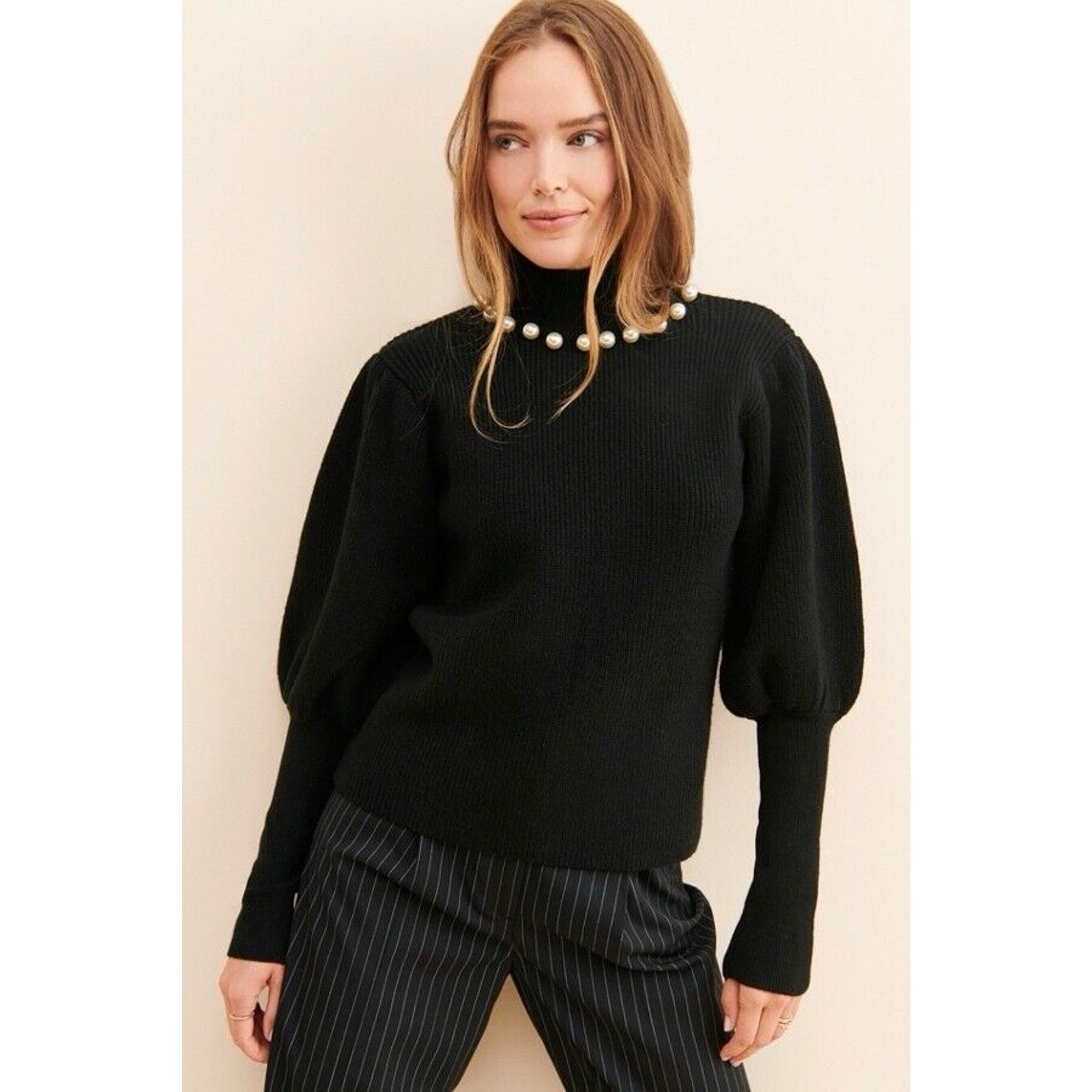 ELLIATT Elliatt Ruth Turtleneck Pearl Knit Sweater Balloon Sleeve S Size S / US 4 / IT 40 - 11 Thumbnail
