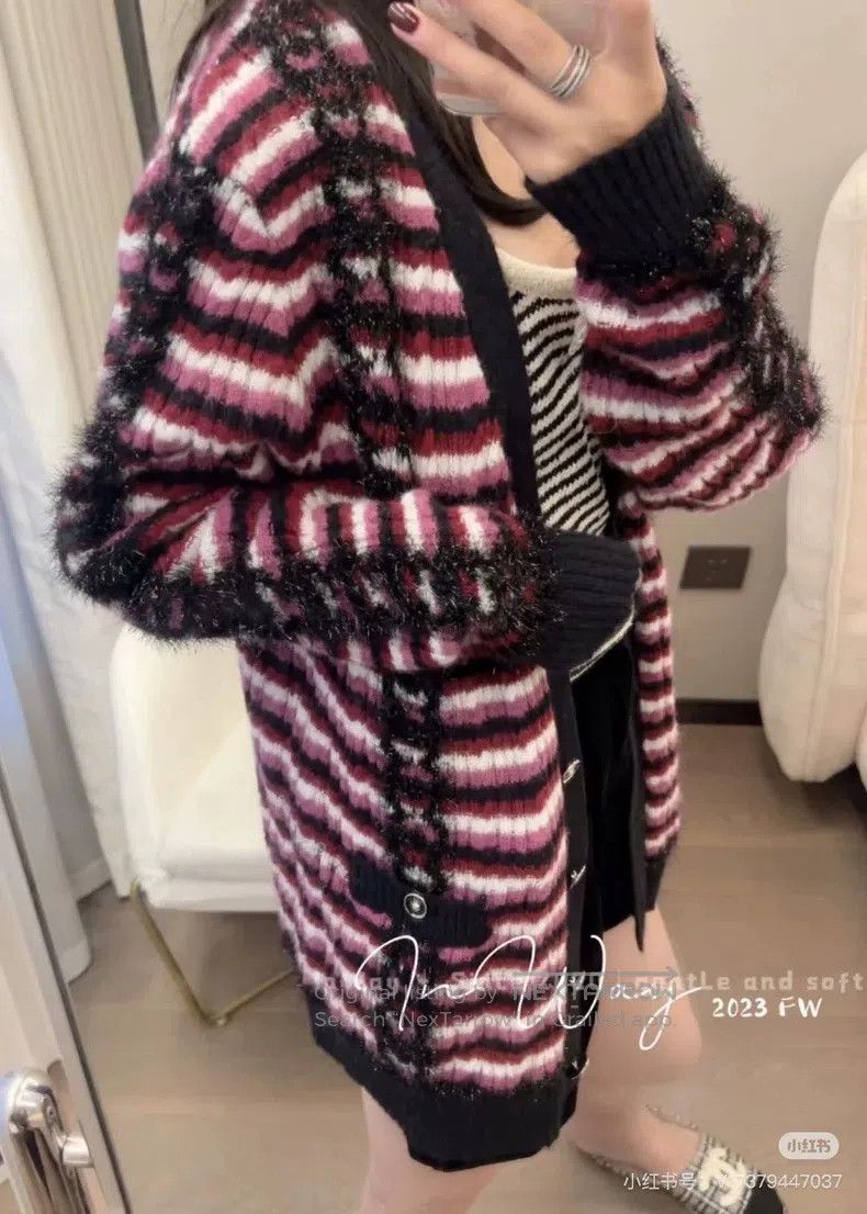 Other Chanel 23b purple black and white striped knitted jacket Size S / US 4 / IT 40 - 8 Thumbnail