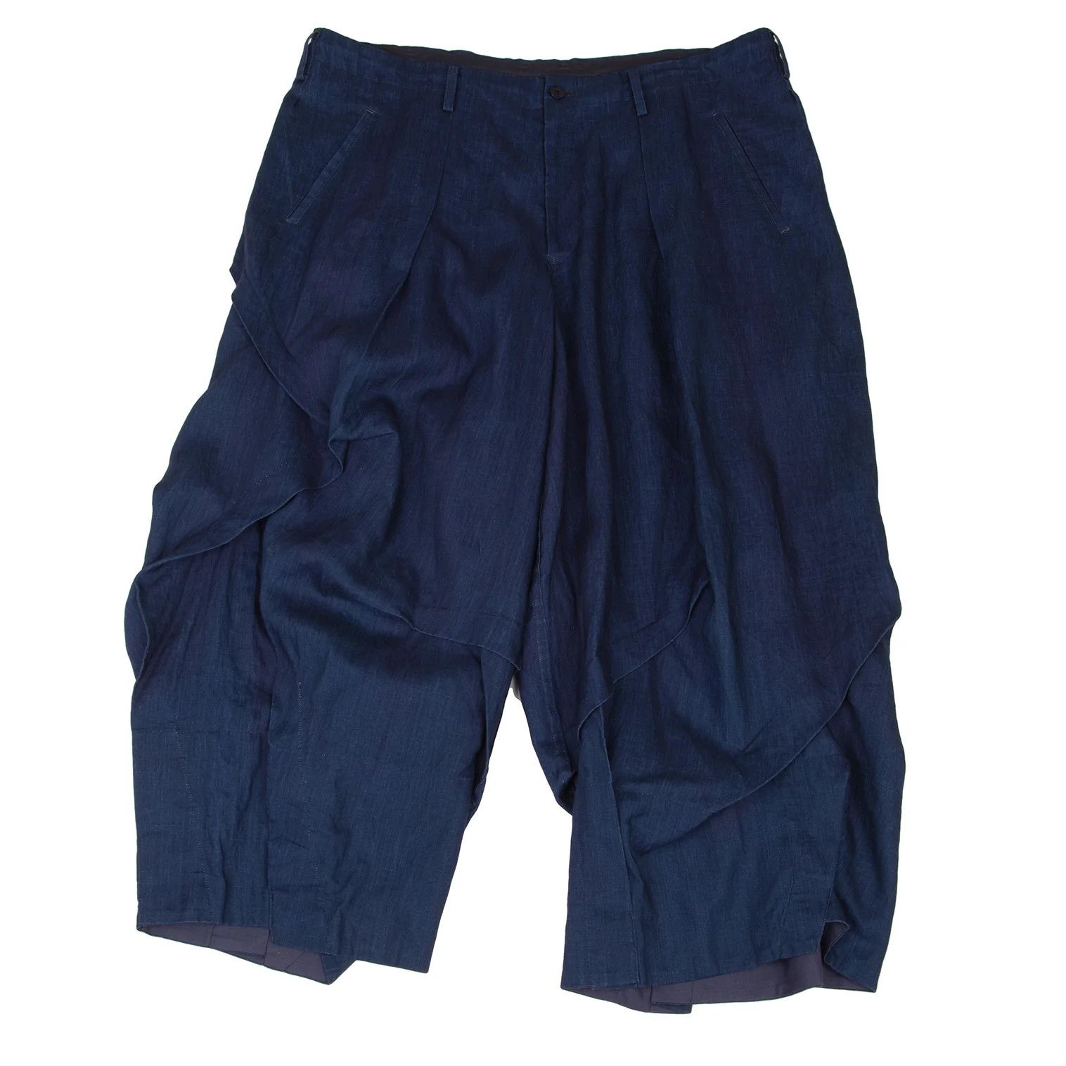 Yohji Yamamoto Yohji Yamamoto Indigo Linen Random Tuck Pants Size US 34 / EU 50 - 1 Thumbnail