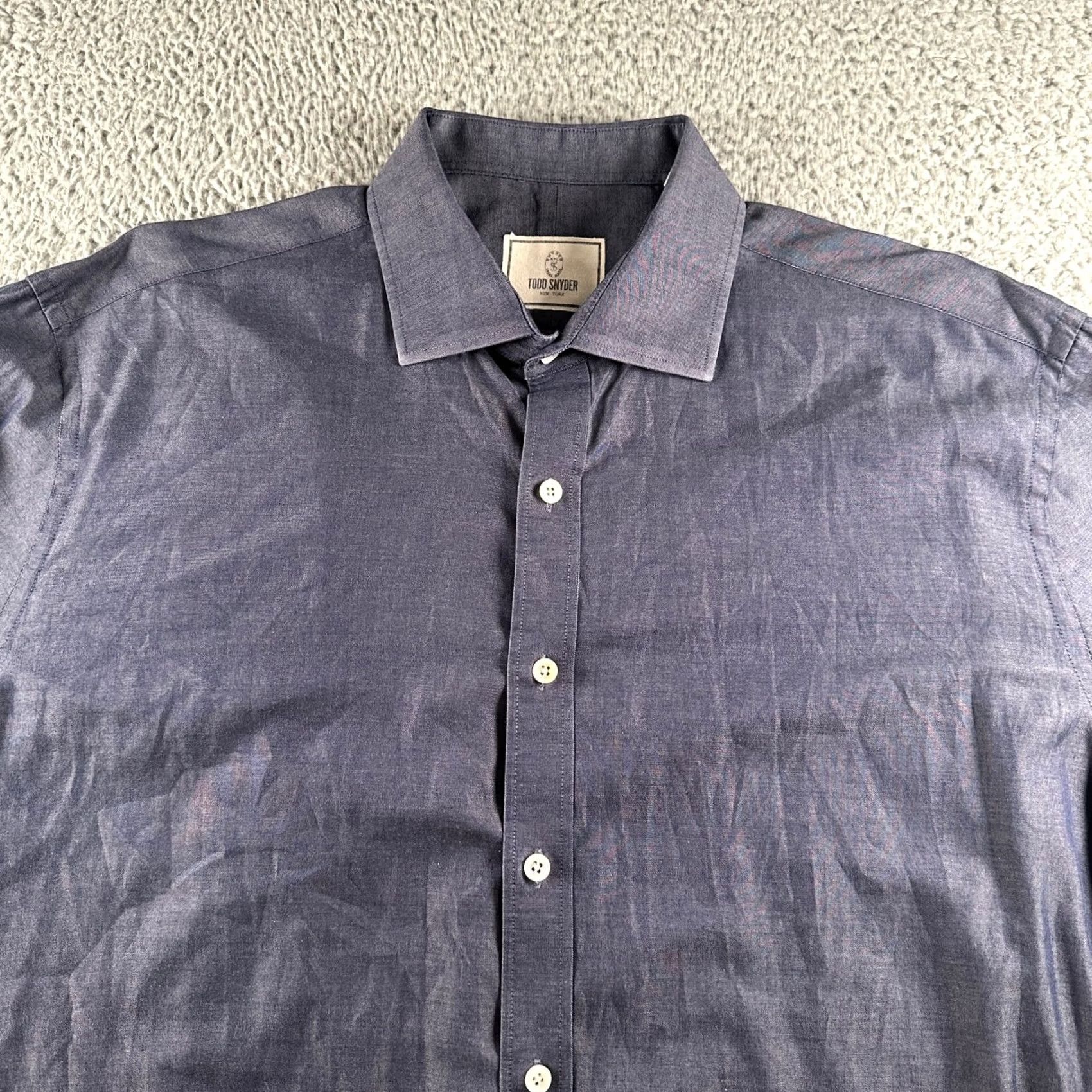 Todd Snyder Todd Snyder Dress Shirt Mens 17.5 34/35 Long Sleeve Navy Chambray Button-Down Size 48R - 2 Thumbnail