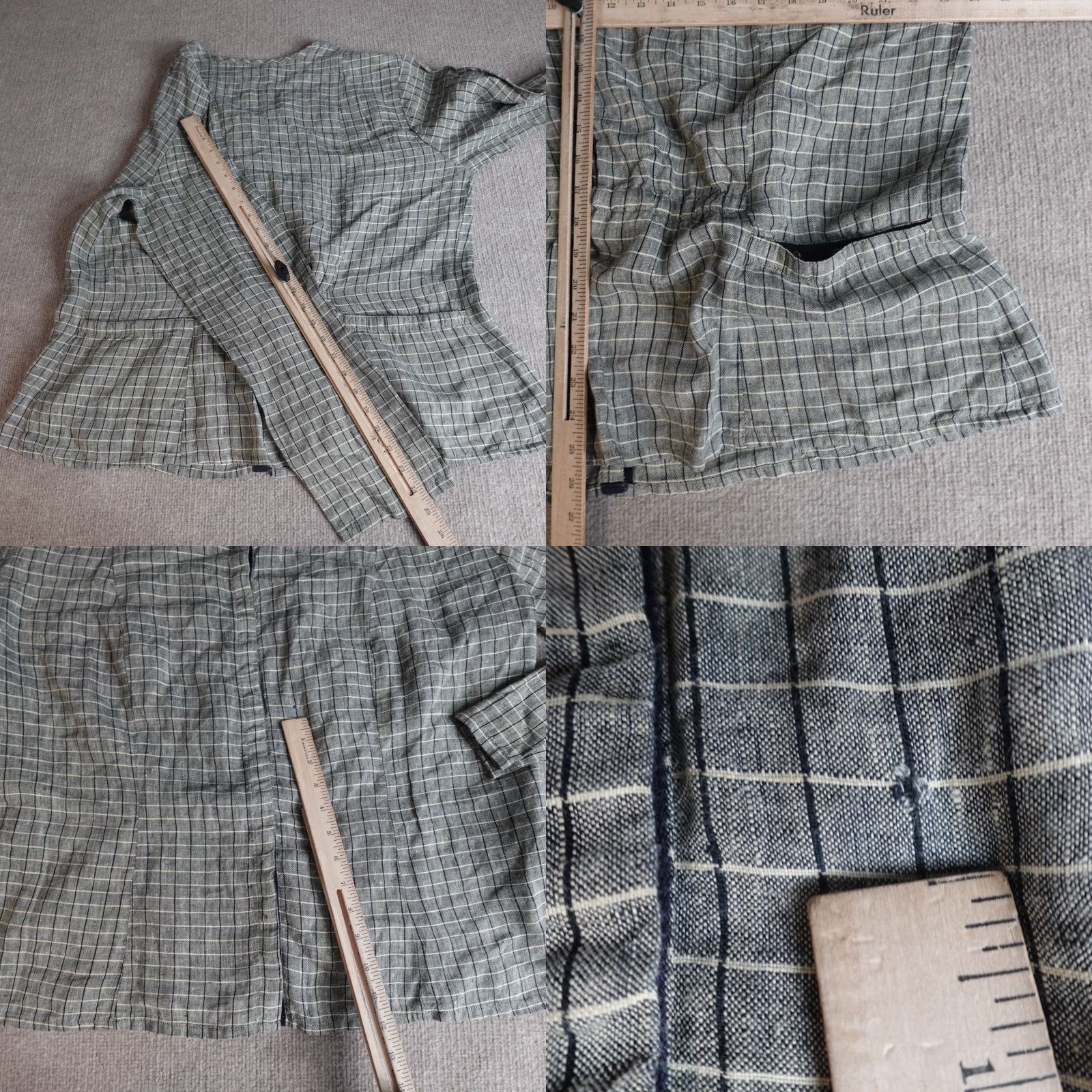 FLAX FLAX Womens Top L Gray Plaid 100% Linen Back Pockets Collarless Snap Shirt Size L / US 10 / IT 46 - 8 Thumbnail