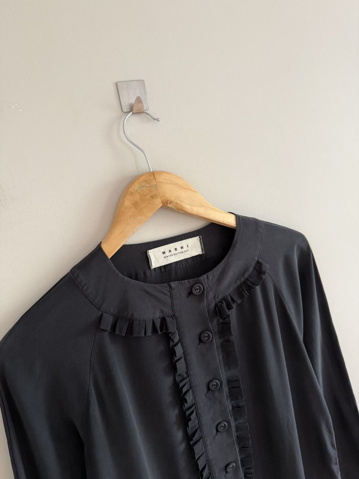 Marni Vintage Marni Black Silk Ruffle-Front Dress Size XS / US 0-2 / IT 36-38 - 2 Thumbnail