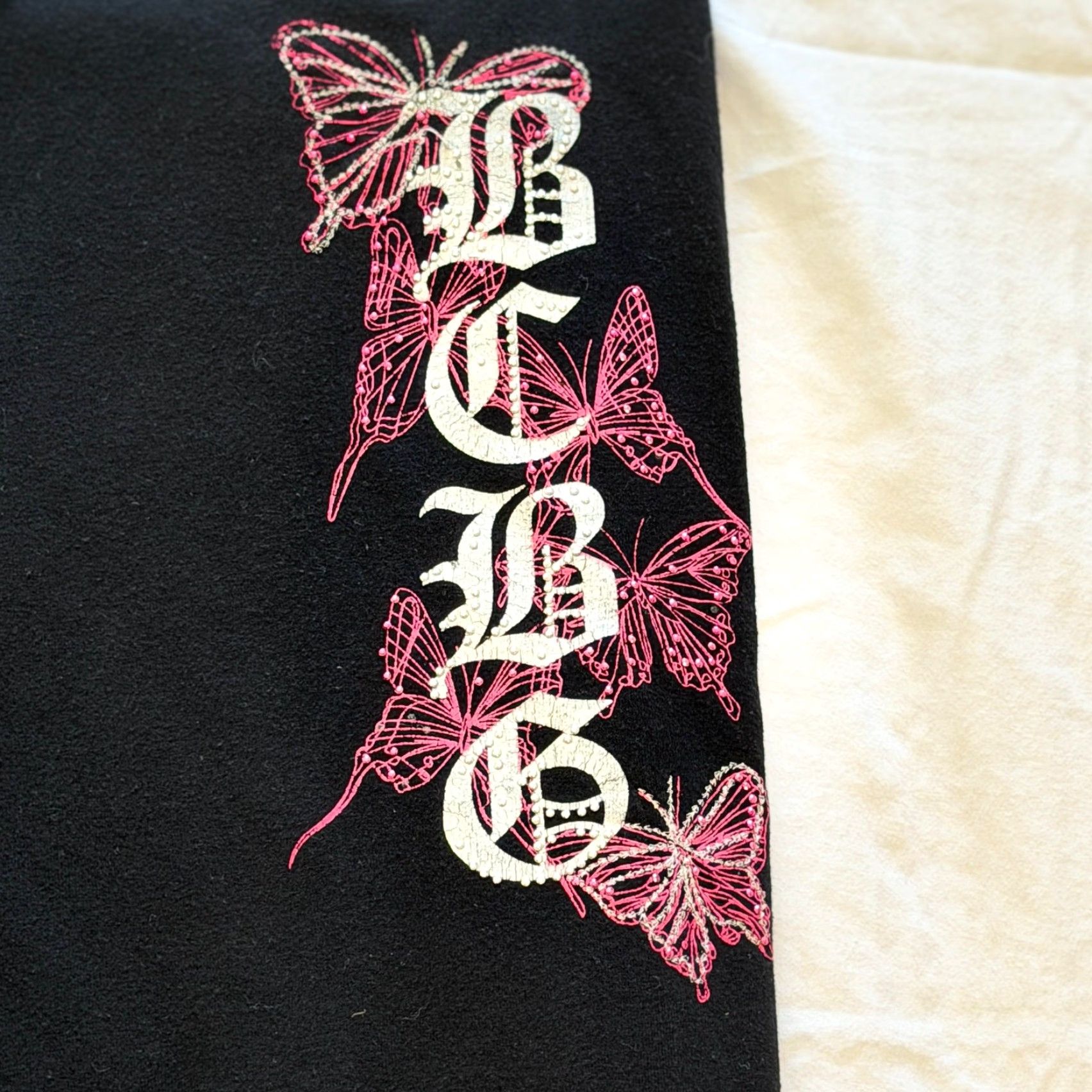 Bcbgmaxazria BCBGMAXAZRIA Pants Womens Large Black Pink Butterfly Embellished Jogger Y2K Size 36" / US 14 / IT 50 - 2 Thumbnail