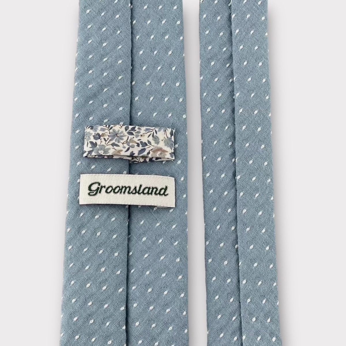 Other Men’s Dusty Blue Slim Necktie w/ Embroidered Dots Size ONE SIZE - 4 Thumbnail