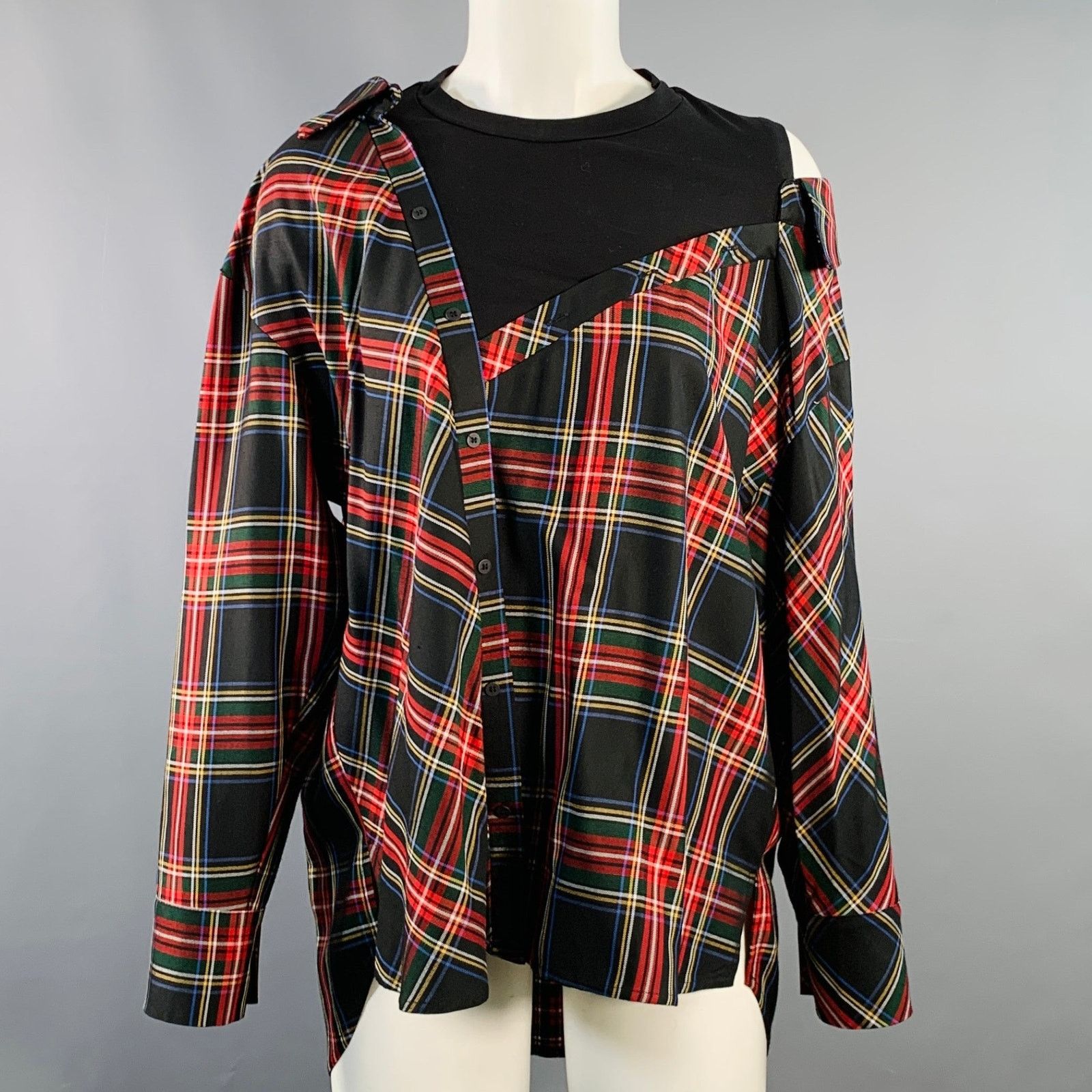 Maje Size S Black MultiColor Plaid Asymmetrical Casual Top Size S / US 4 / IT 40 - 1 Thumbnail