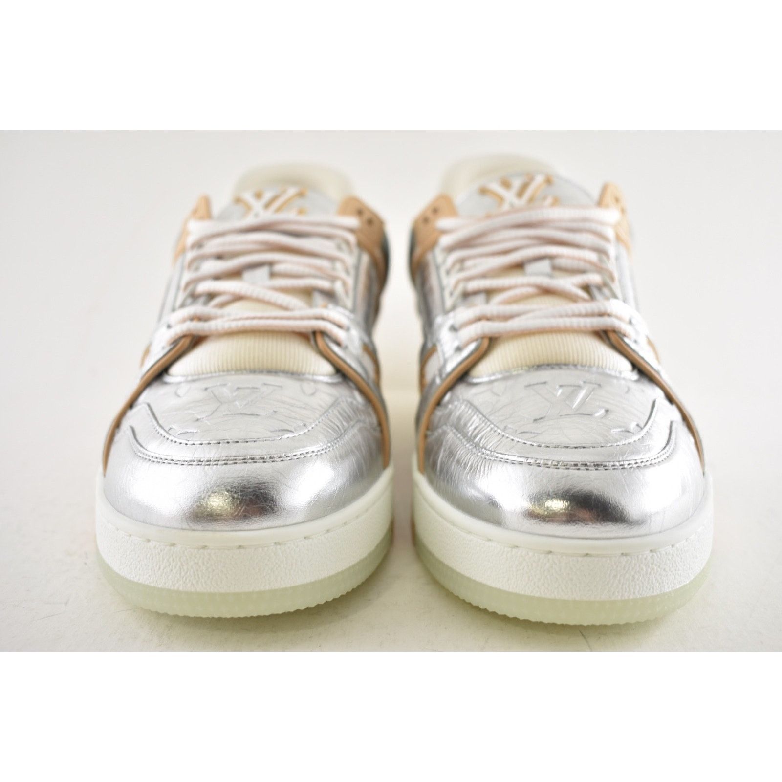 Louis Vuitton Louis Vuitton Metallic Silver Beige White Low Top Trainer Size US 10 / EU 43 - 10 Thumbnail