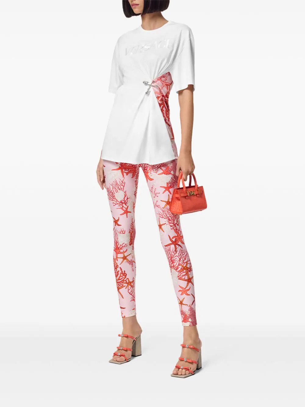 Versace o1s22i1n1024 Baroque Sea Safety Pin T-Shirt in White & Pink Size XS / US 0-2 / IT 36-38 - 2 Thumbnail