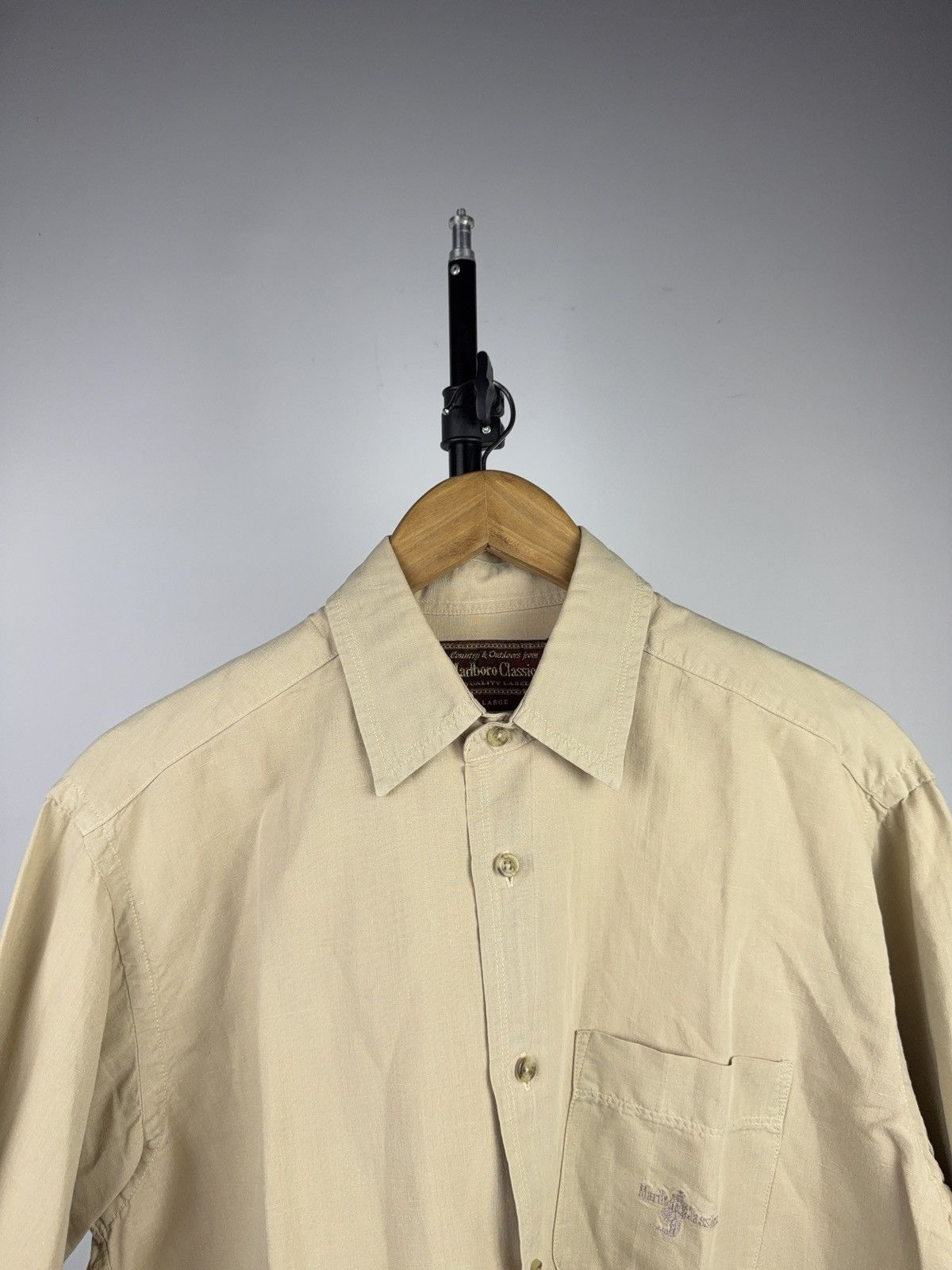 Marlboro Classics 90s Marlboro Classics Beige Linen Work Shirt Vintage L Size US L / EU 52-54 / 3 - 5 Thumbnail