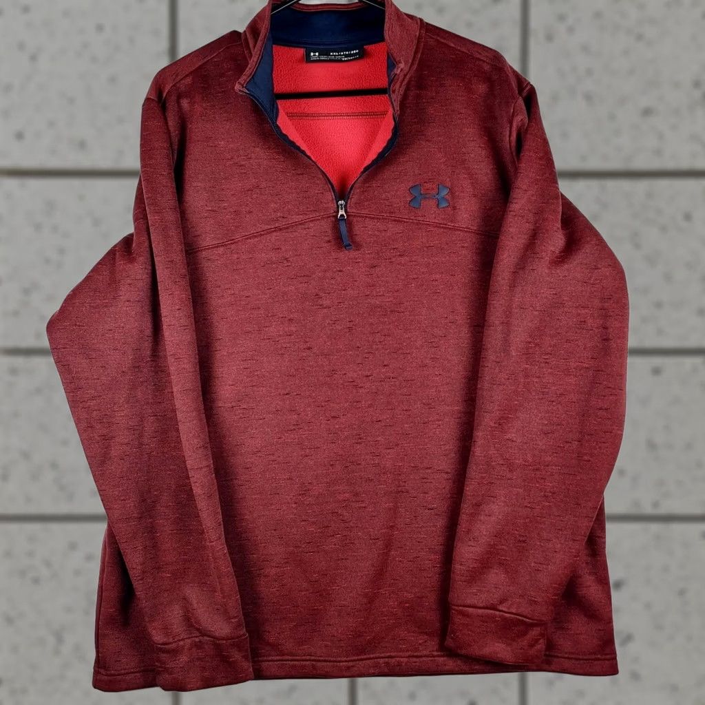 Under Armour Under Armour Mens 2XL ColdGear 1/4 Zip Fleece Pullover Red Burgundy Sweatshirt Mock Neck Long Sleeve Zip Sports outdoor Mens Size US XXL / EU 58 / 5 - 1 Thumbnail