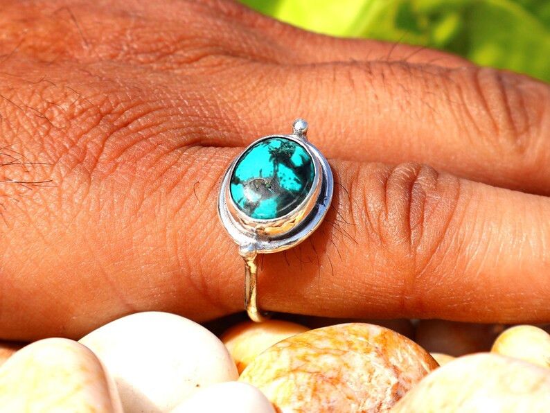 Handmade Green Turquoise Ring, 925 Silver Ring, December Birthstone Size ONE SIZE - 8 Thumbnail
