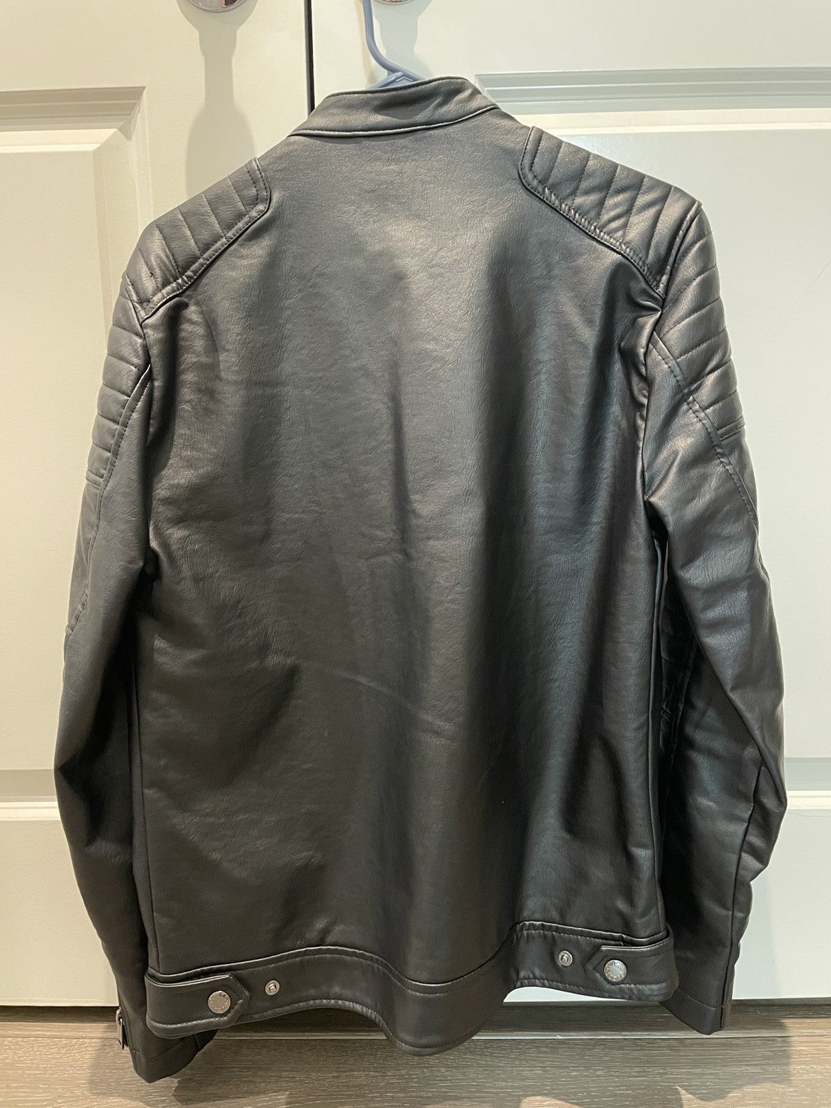 Guess Men’s black leather jacket with detachable hood Size US S / EU 44-46 / 1 - 1 Thumbnail