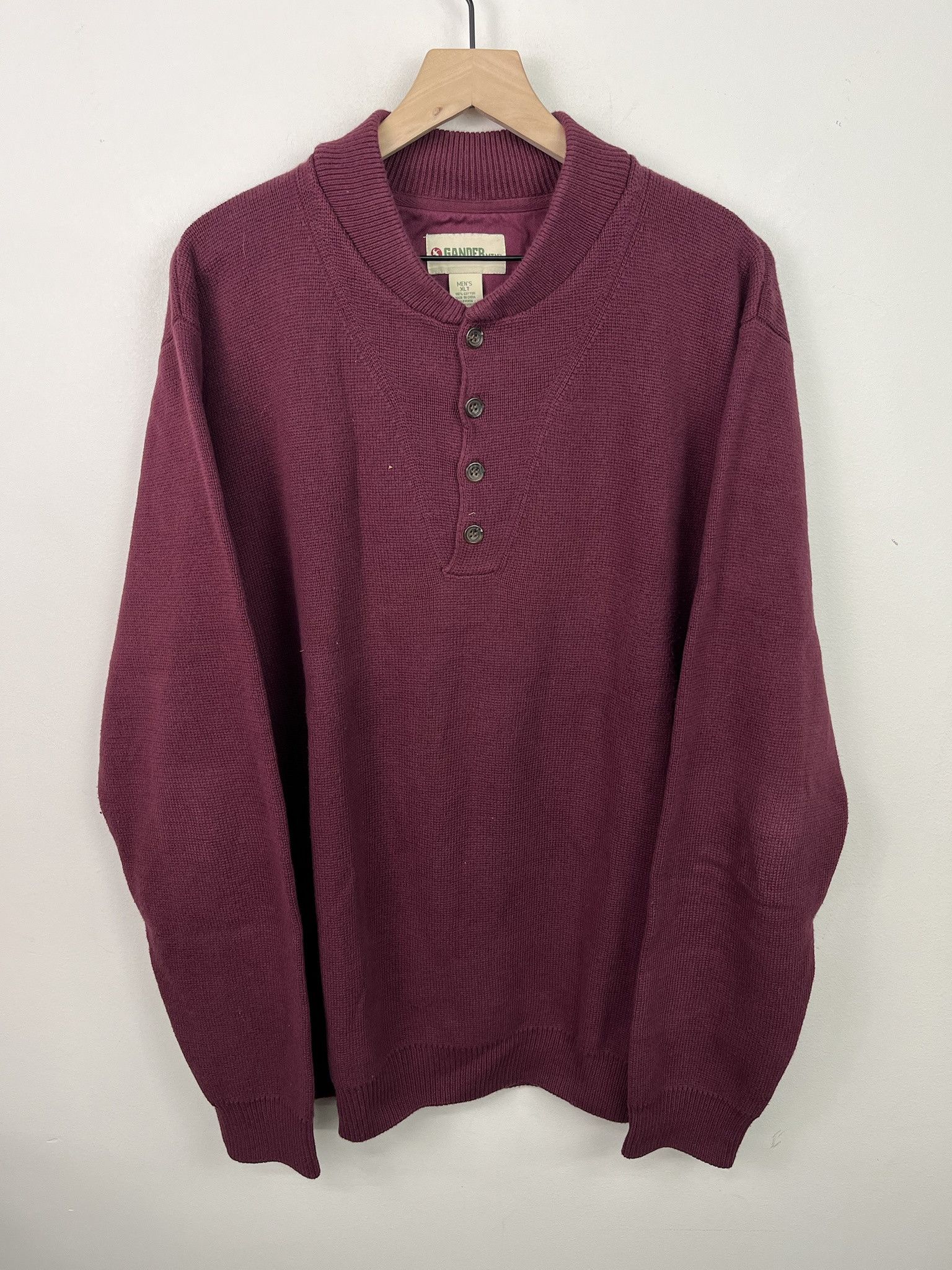 Vintage Vintage 90s Maroon Button Neck Fishermans Sweater Size XL Tall Size US XL / EU 56 / 4 - 1 Thumbnail