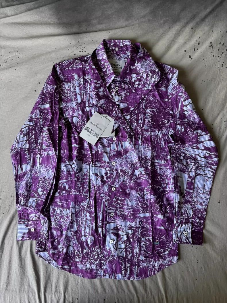 Vivienne Westwood Vivienne Westwood Purple striped forest floral bow tie shi Size L / US 10 / IT 46 - 1 Thumbnail