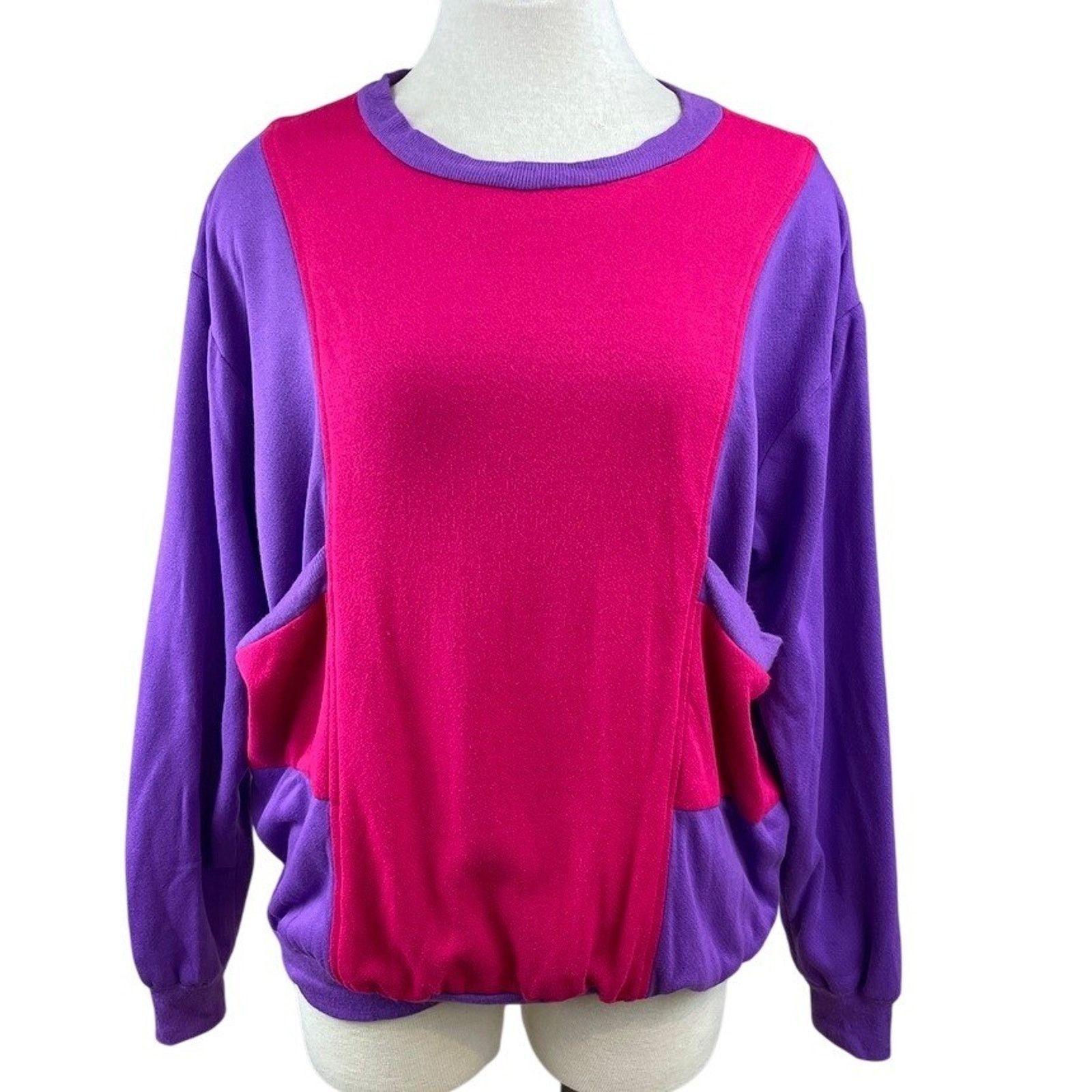 Vintage Vintage 80s Womens (XL) Pockets Pink Purple Sweatshirt Boxy Size XL / US 12-14 / IT 48-50 - 1 Thumbnail