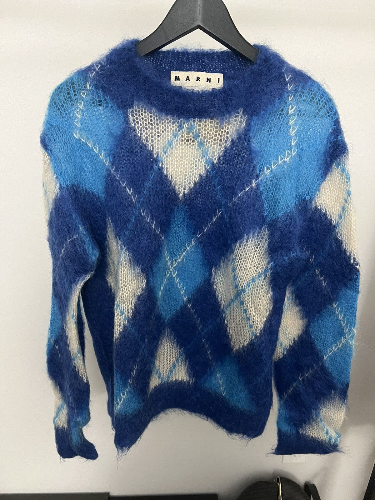 image of Marni Blue Argyle Mohair Knit, Men's (Size Small)