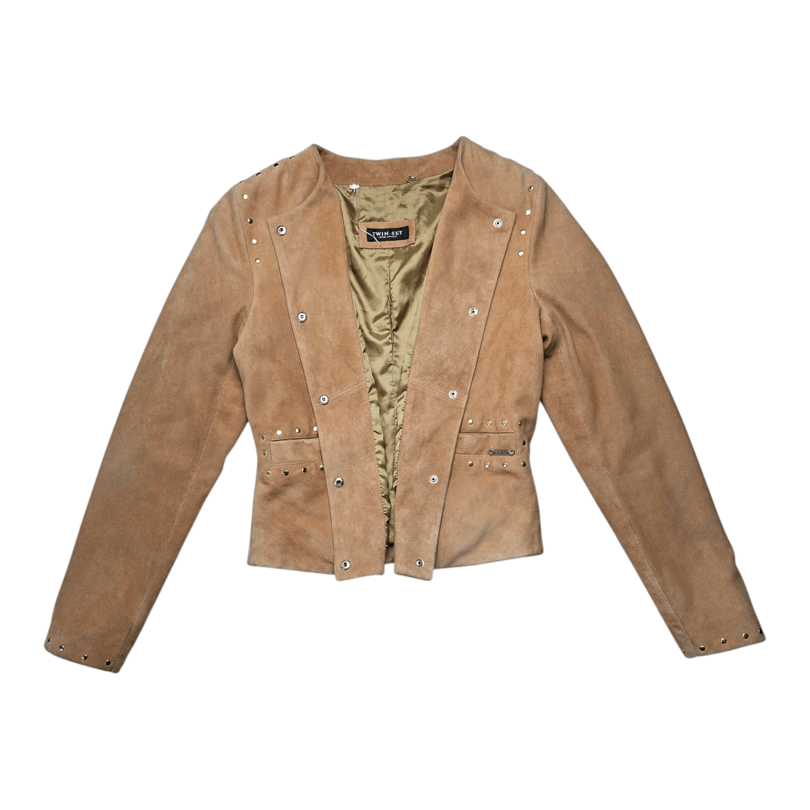 TWINSET TWIN-SET Simona Barbieri Suede Studded Jacket Tan Brown Size S / US 4 / IT 40 - 8 Thumbnail