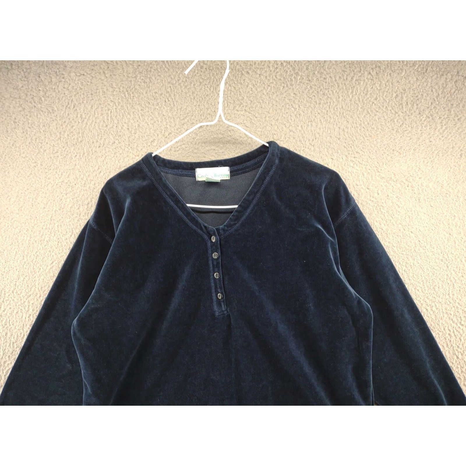 Croft & Barrow Croft & Barrow Women's Blue Velvet Velour Long Sleeve 1/4 Button Sweater Size L Size L / US 10 / IT 46 - 3 Thumbnail