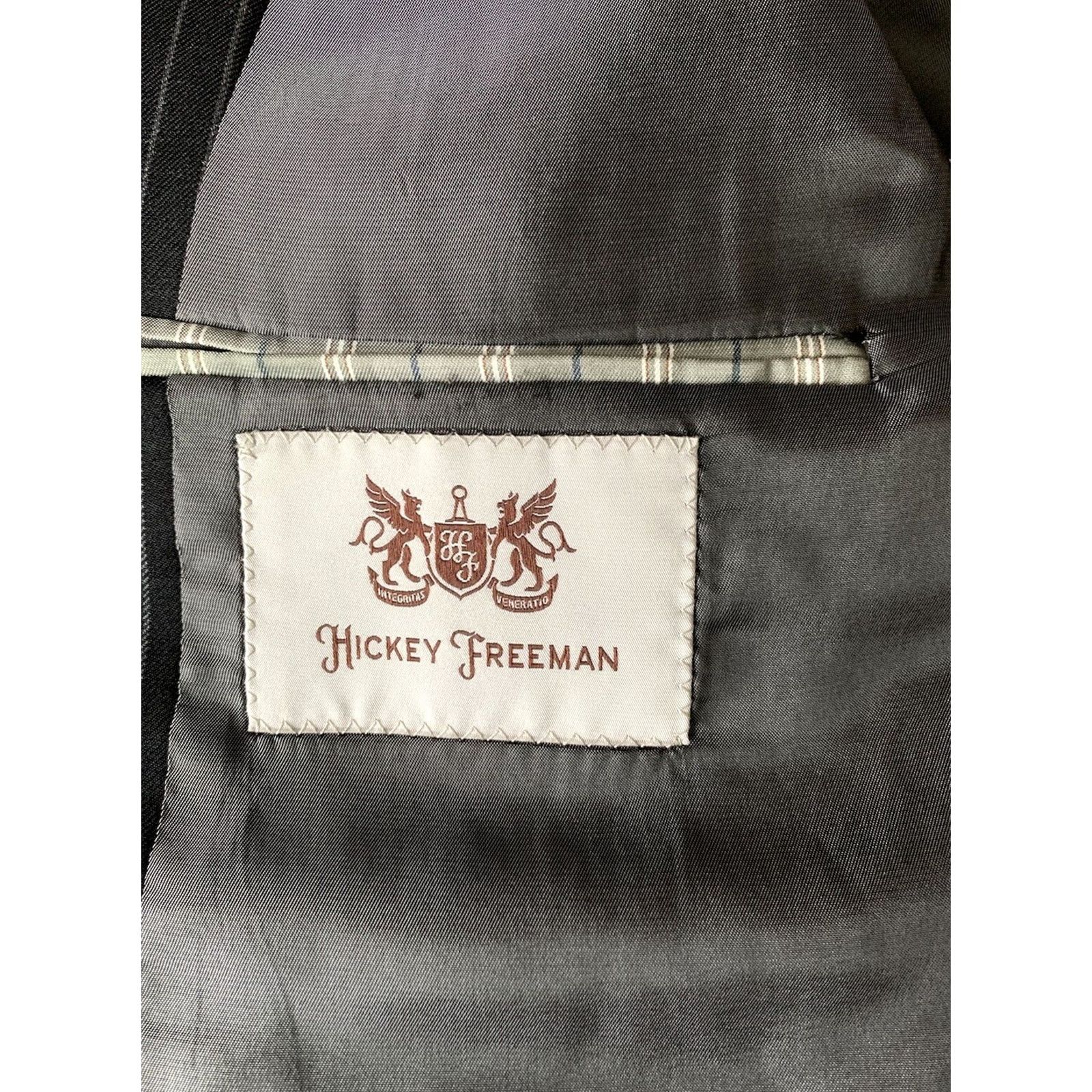 Vintage Hickey Freeman Sport Blazer 42R Black Pinstripe Double-Vented Notch Lapel Wool Lining Regular Single-Breasted 2-Button Men Jacket Charted Size 42R - 4 Thumbnail