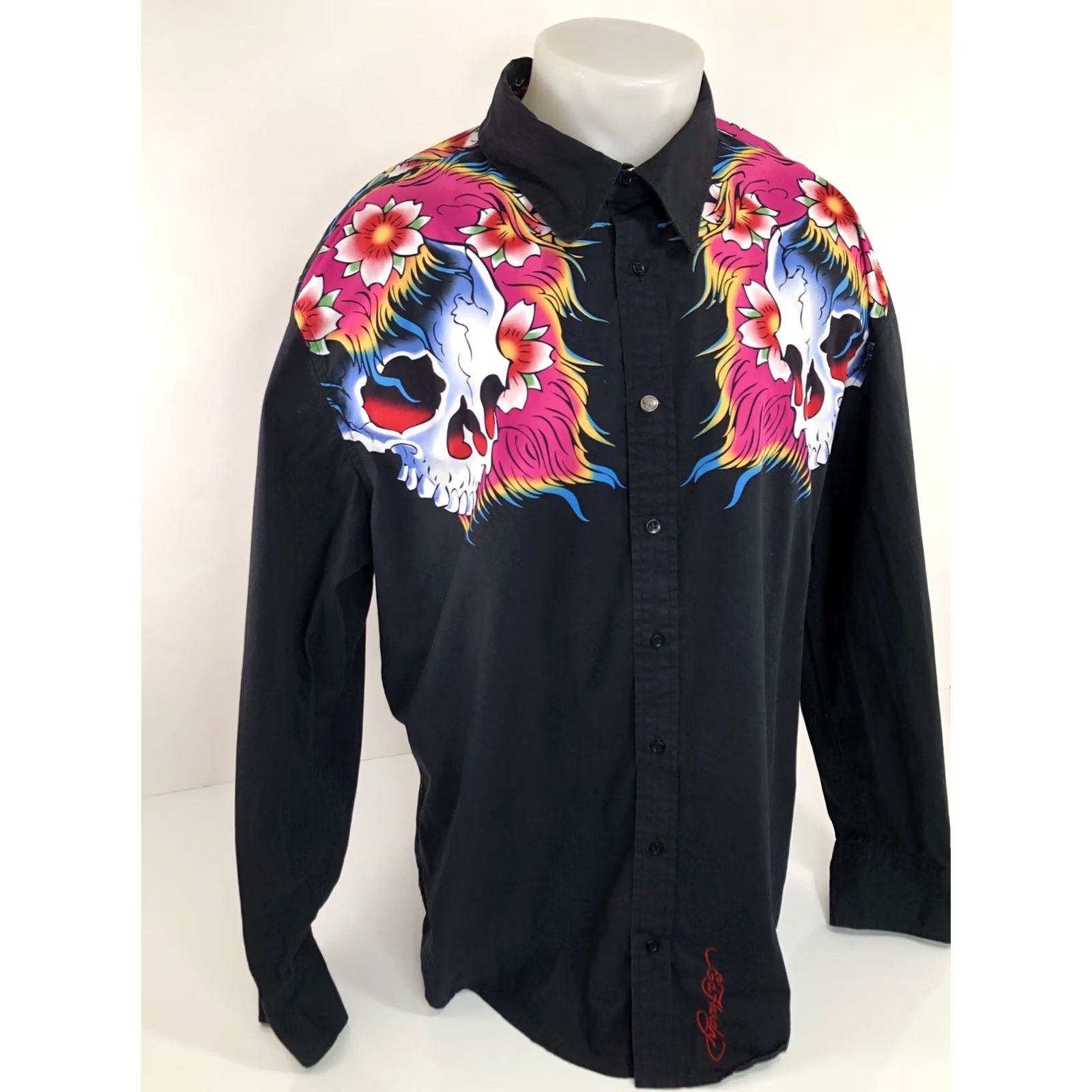 Ed Hardy ED HARDY / AUDIGIER BIG SKULLS Embroidered Signature Mens 3XL Shirt Redacted? Size US XXL / EU 58 / 5 - 3 Thumbnail