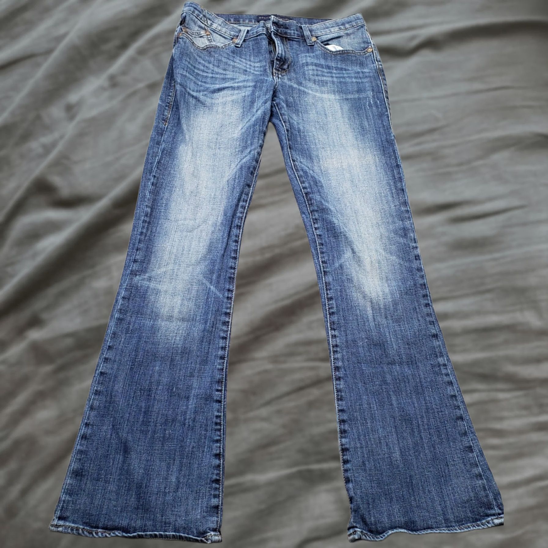 Vintage Rock & Republic Kasandra Jeans Womens Size 10 Blue Denim Bootcut Pocket 5-Pocket Regular Inseam 33.75" Denim Flat Glitter? (No) Size 32" / US 10 / IT 46 - 1 Thumbnail