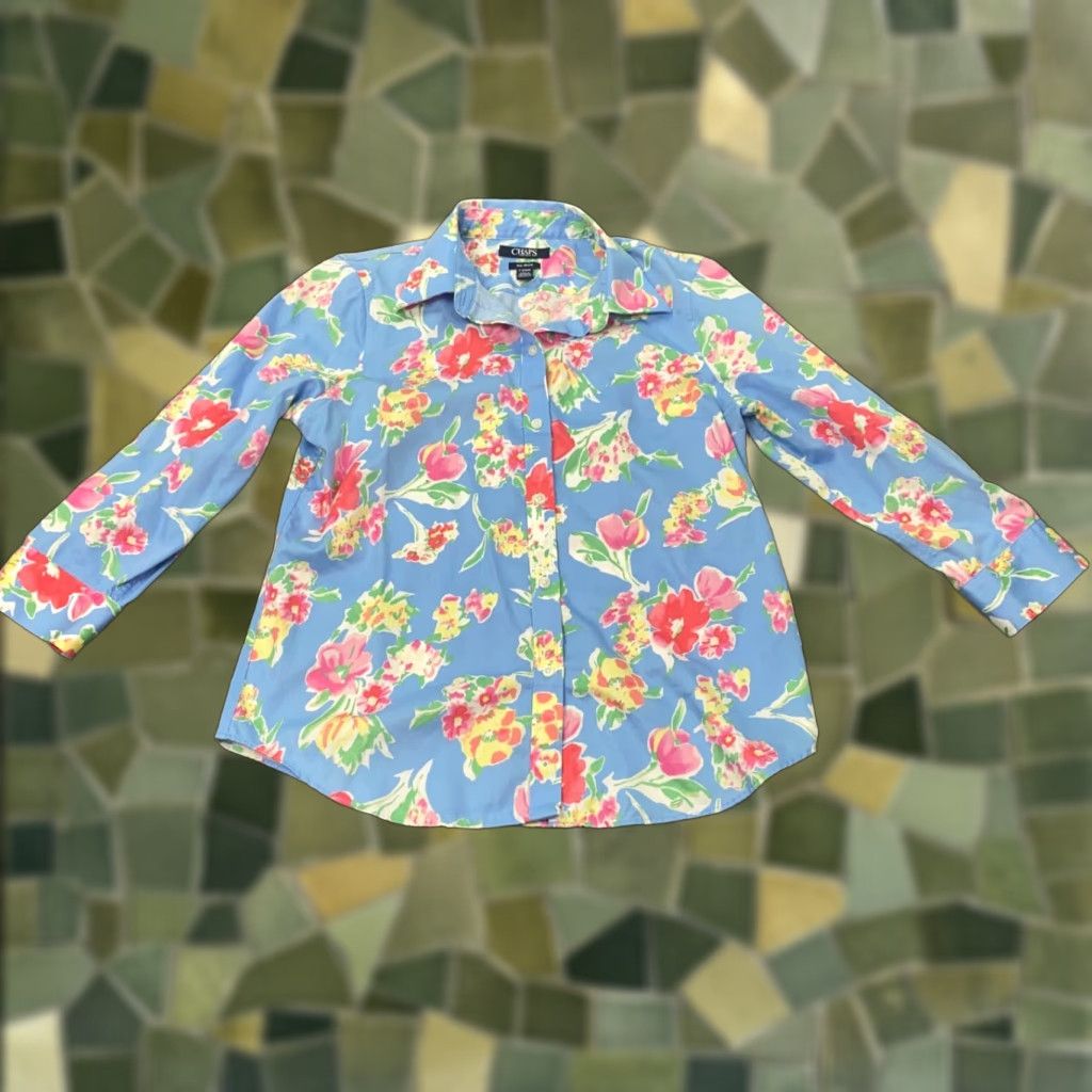 Chaps Chaps Shirt Womens Petite Medium Blue Floral 3/4 Sleeve Button Up Size M / US 6-8 / IT 42-44 - 1 Thumbnail
