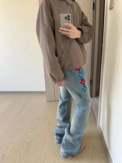 Jean Patchwork Embroidered Stacked Flare Denim Jeans Size US 32 / EU 48 - 6 Thumbnail