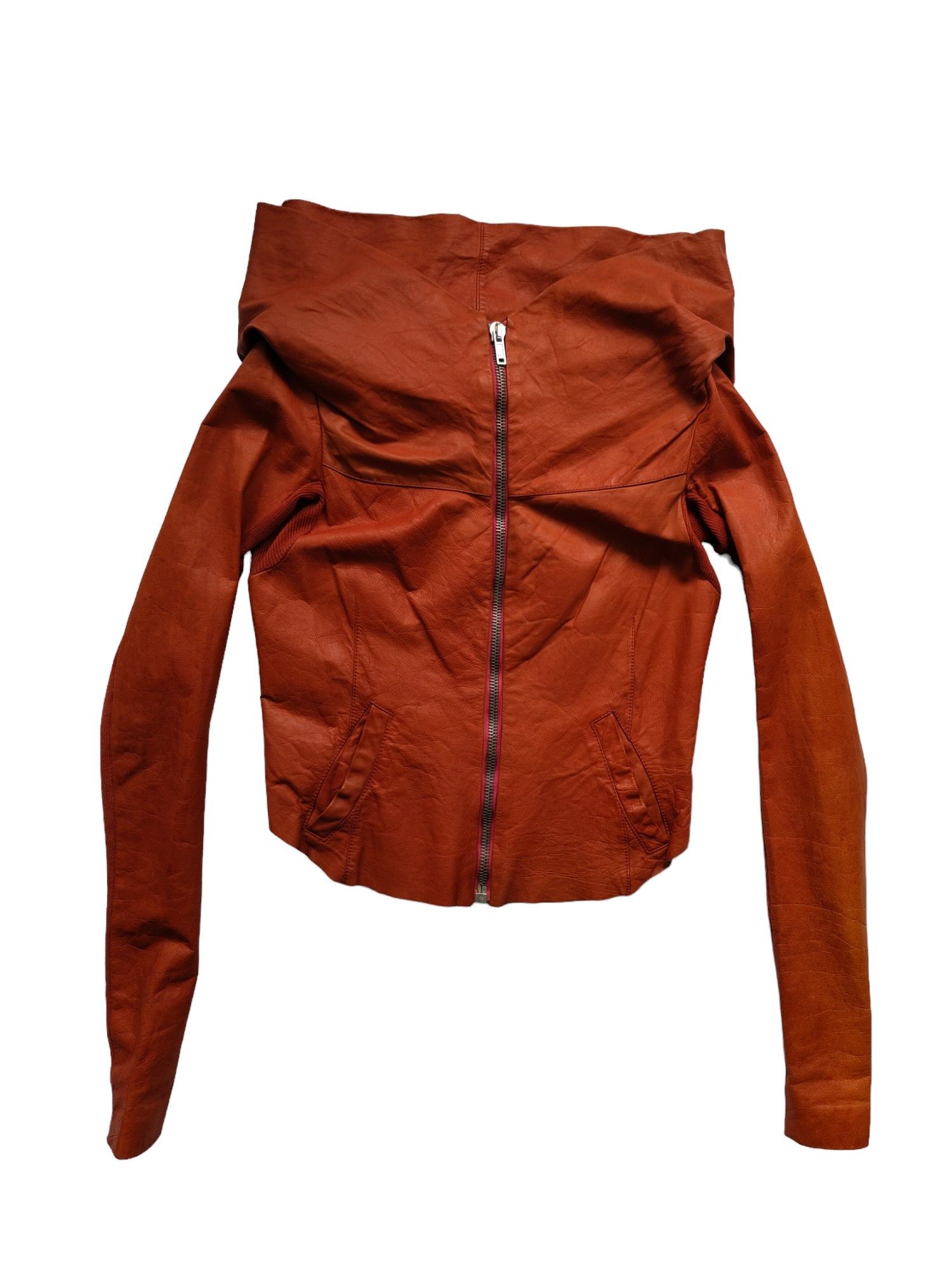 Rick Owens Rusty Orange Leather Jacket With A Drop Back