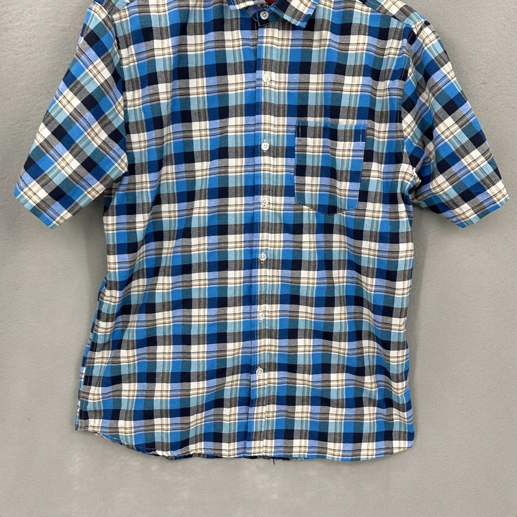 Phat Farm VINTAGE Phat Farm Shirt Mens L Short Sleeve Plaid Blue Cotton Blend Button-Up Casual Hip Hop Retro 90s Mens Shirt Size US L / EU 52-54 / 3 - 3 Thumbnail