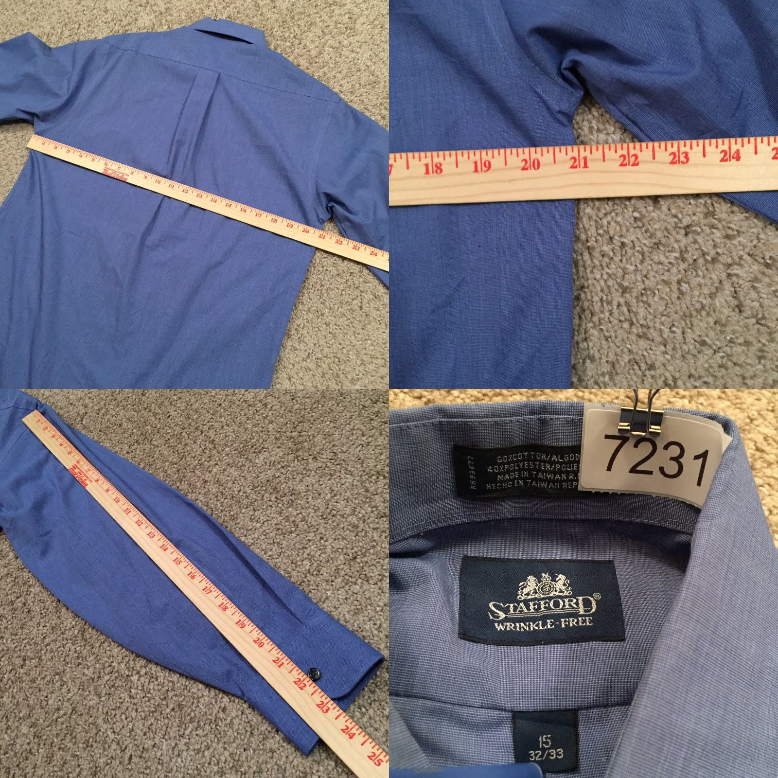 Stafford Stafford Mens Shirt 15 Solid Blue Long Sleeve Button Up Shirt Size US M / EU 48-50 / 2 - 8 Thumbnail